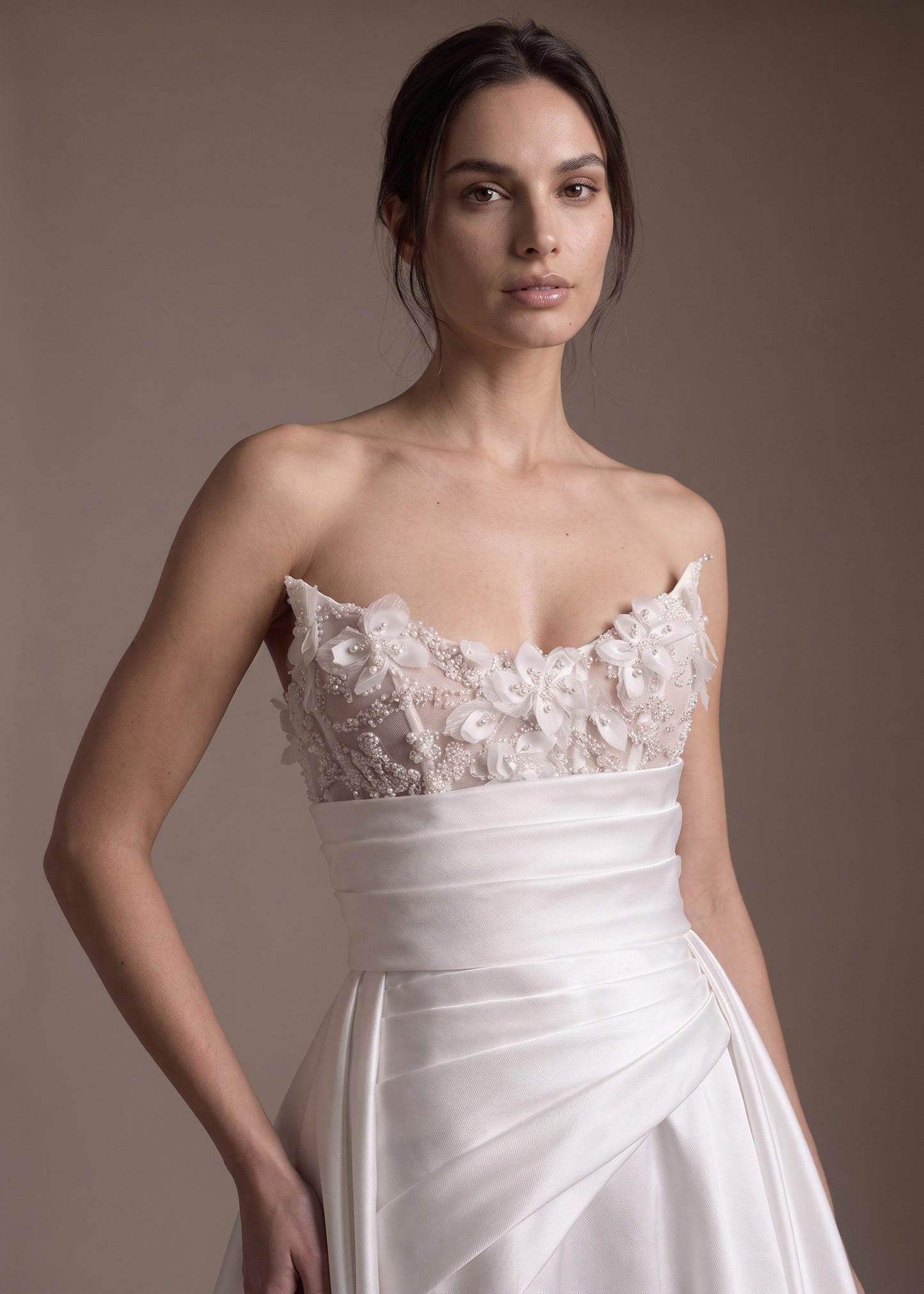 Draped Mikado A-Line Wedding Gown with Cat-Eye Neckline