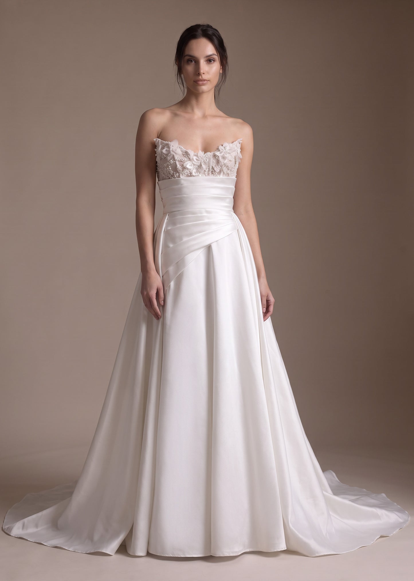 Draped Mikado A-Line Wedding Gown with Cat-Eye Neckline
