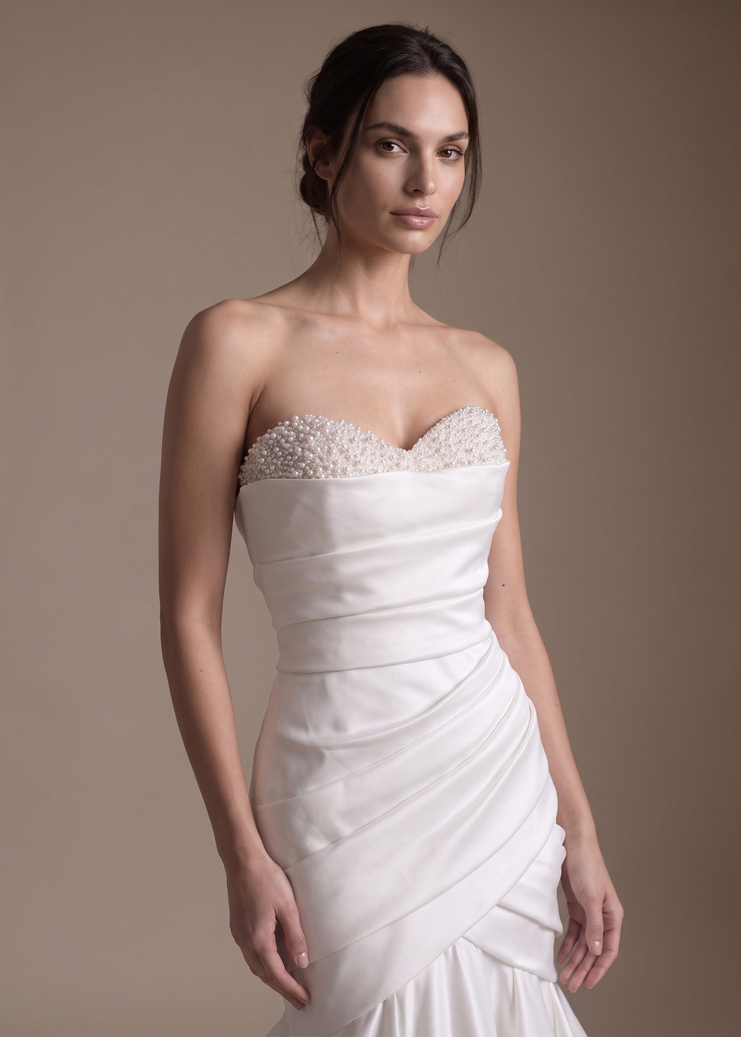 Draped Satin Sweetheart Fit-and-Flare Wedding Gown