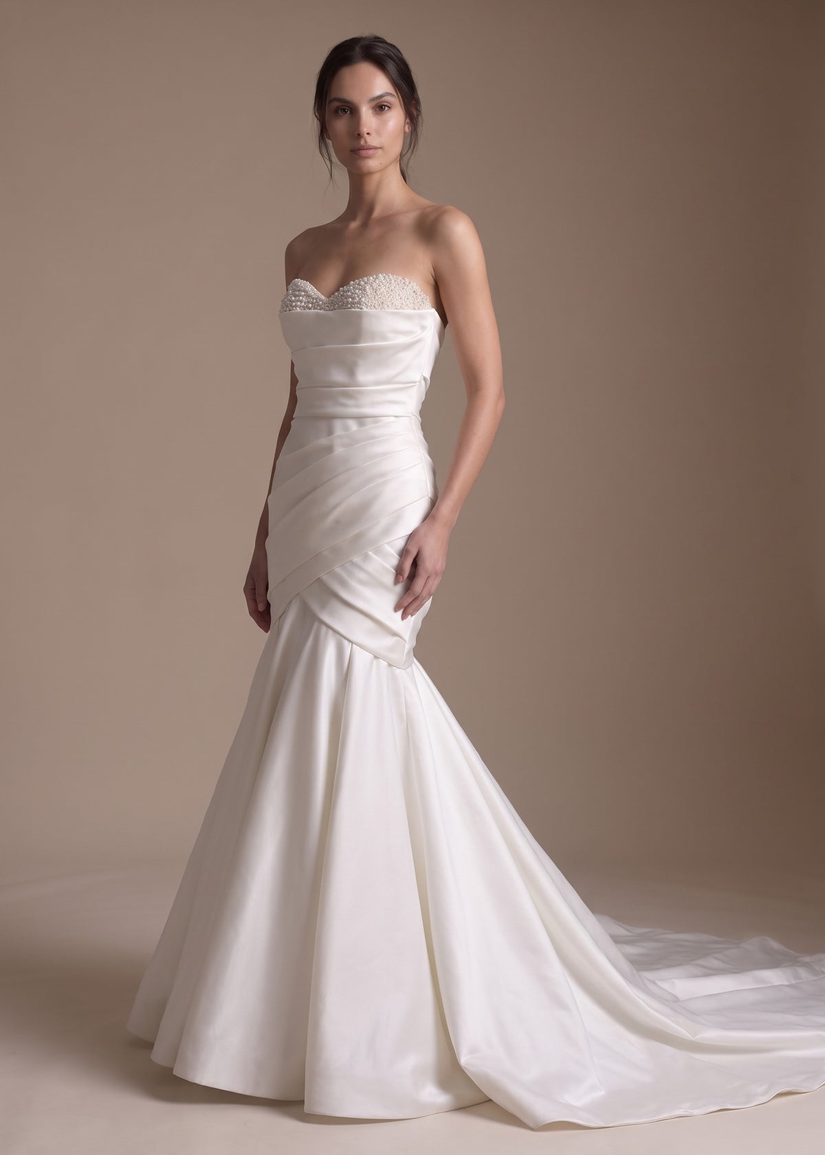 Draped Satin Sweetheart Fit-and-Flare Wedding Gown