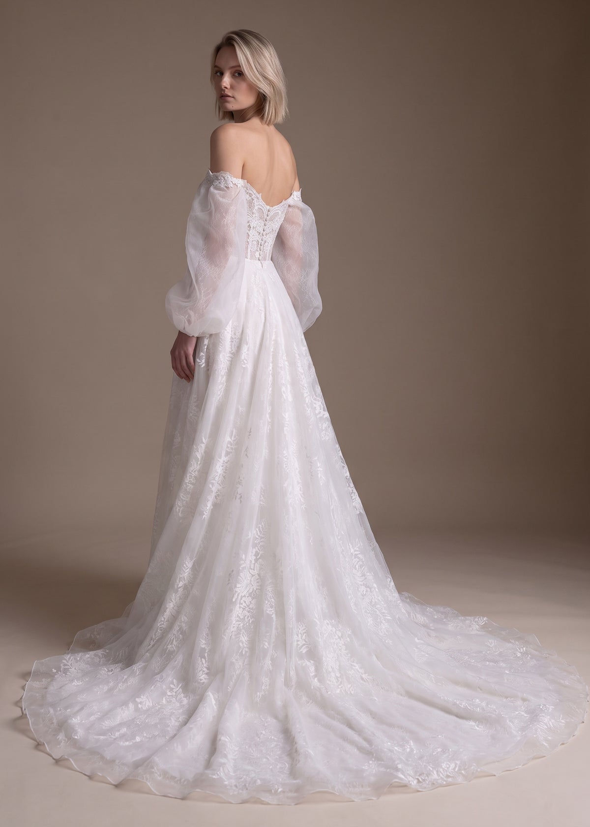 Sweetheart A-Line Gown with Off-the-Shoulder Sleeves