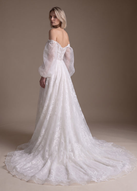 Sweetheart A-Line Gown with Off-the-Shoulder Sleeves