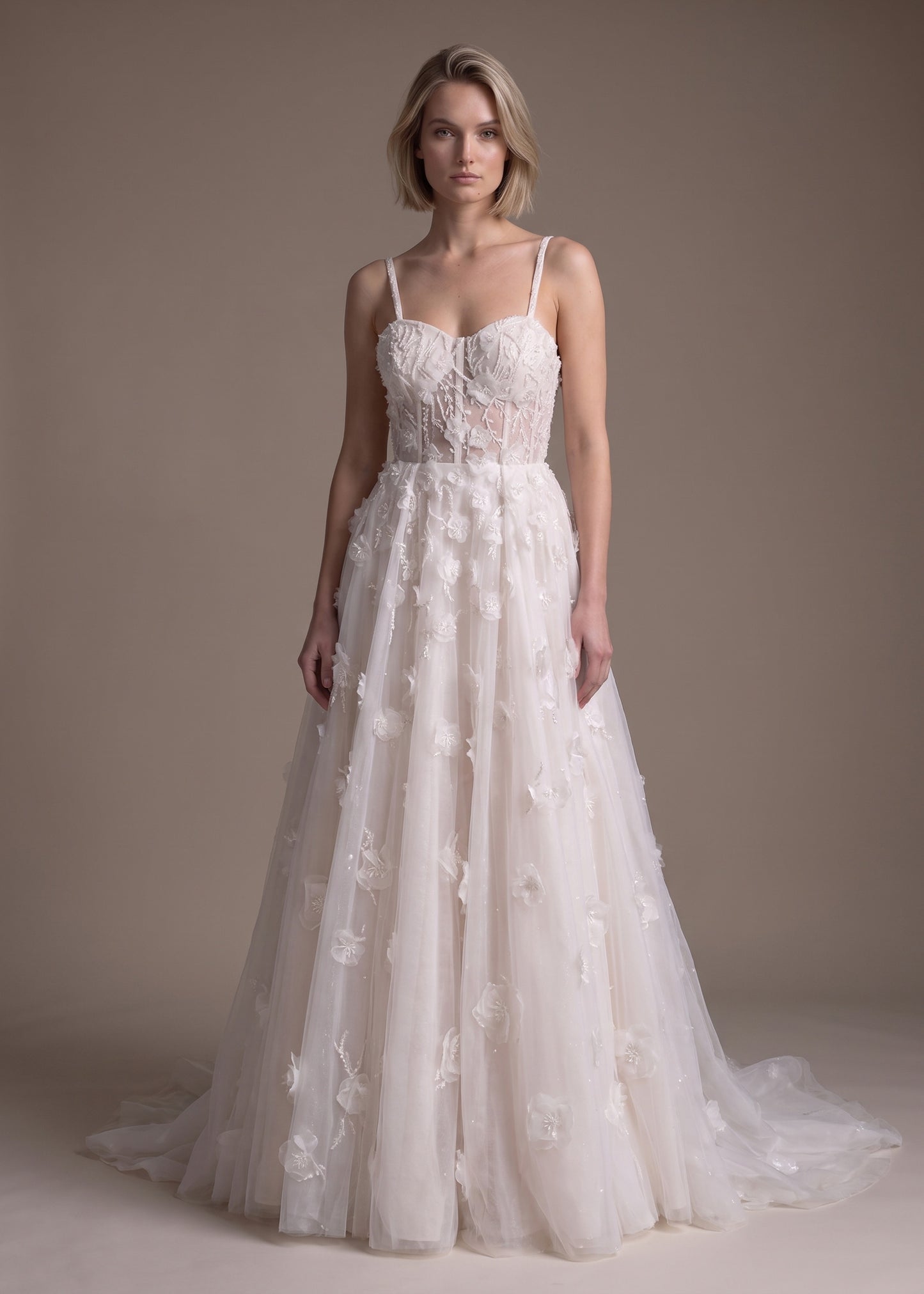 A-Line Wedding Gown Embellished with Hand-Beaded Lotus Florals | Lotus Threads Bridal