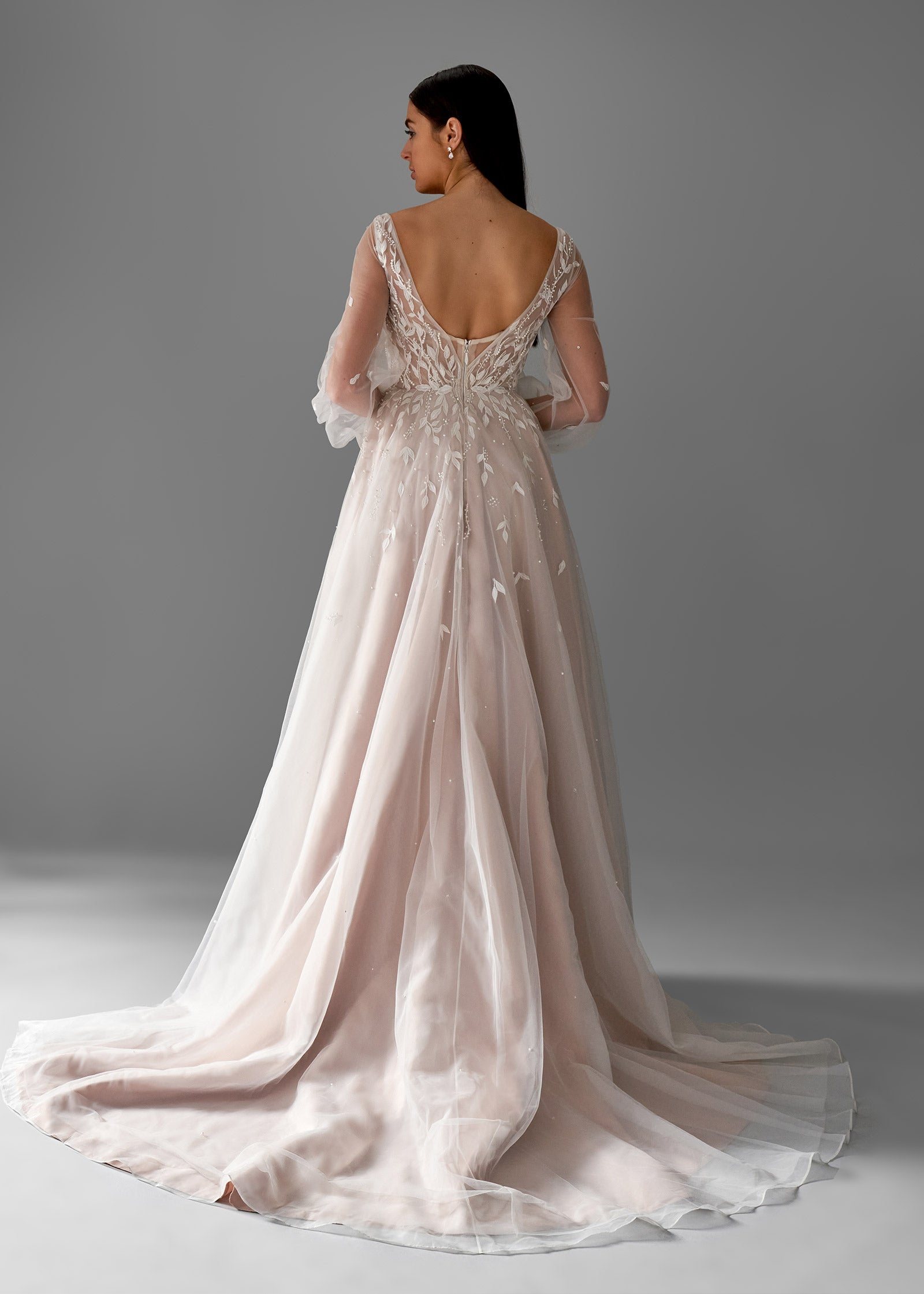 Lantern Sleeve Lace Beads Wedding Dress