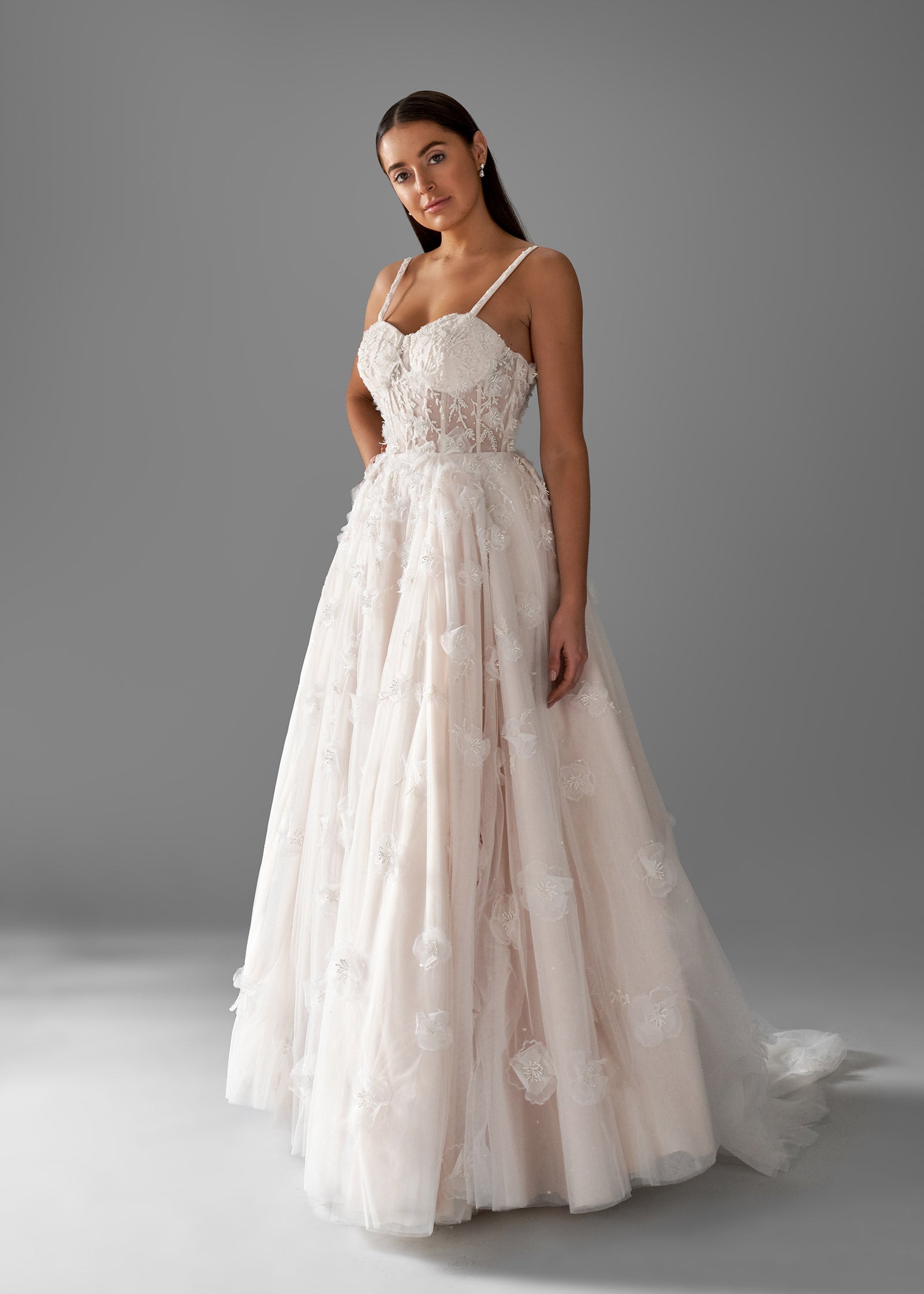 embellished a line wedding dress LaDivine CD852W A Line Bridal Gown Long Sequin Cape Wedding Dress main image 1