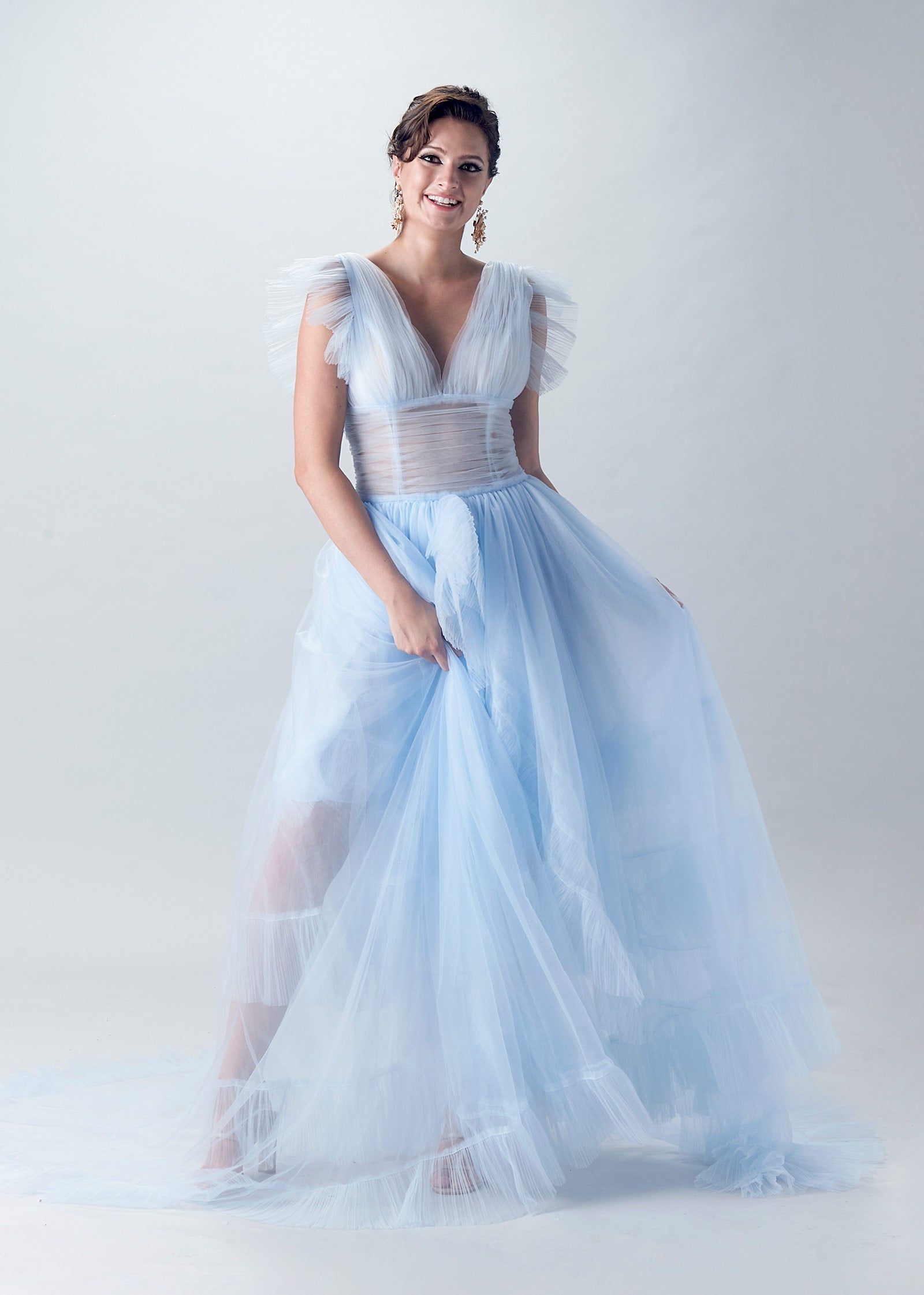 Edgy Ball Gown with Layers of Tulle Pleated Ruffles – Lotus Threads Bridal