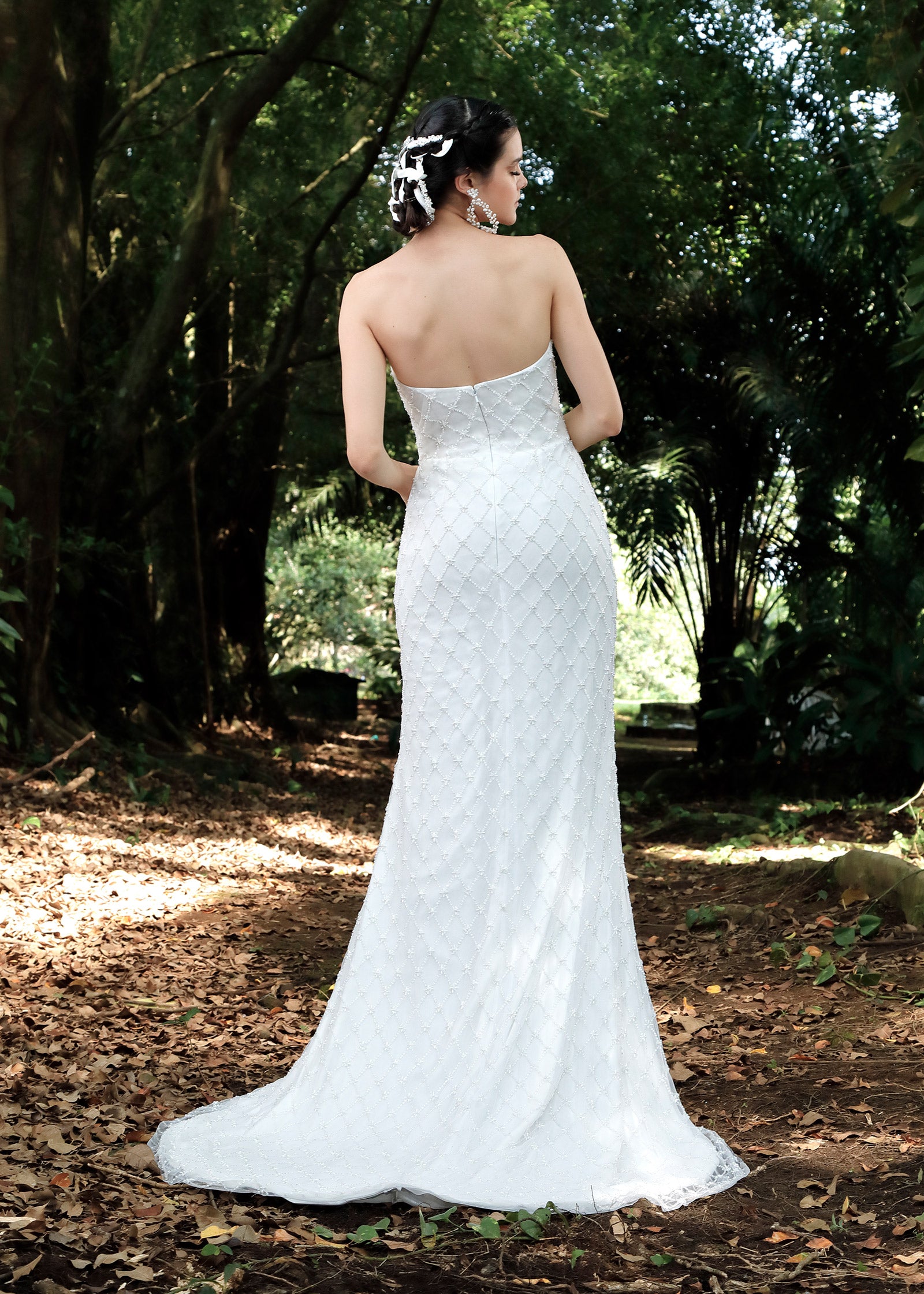 Strapless Sheath Wedding Dress with Geometric Beaded