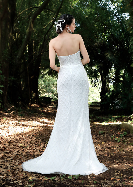Strapless Sheath Wedding Dress with Geometric Beaded