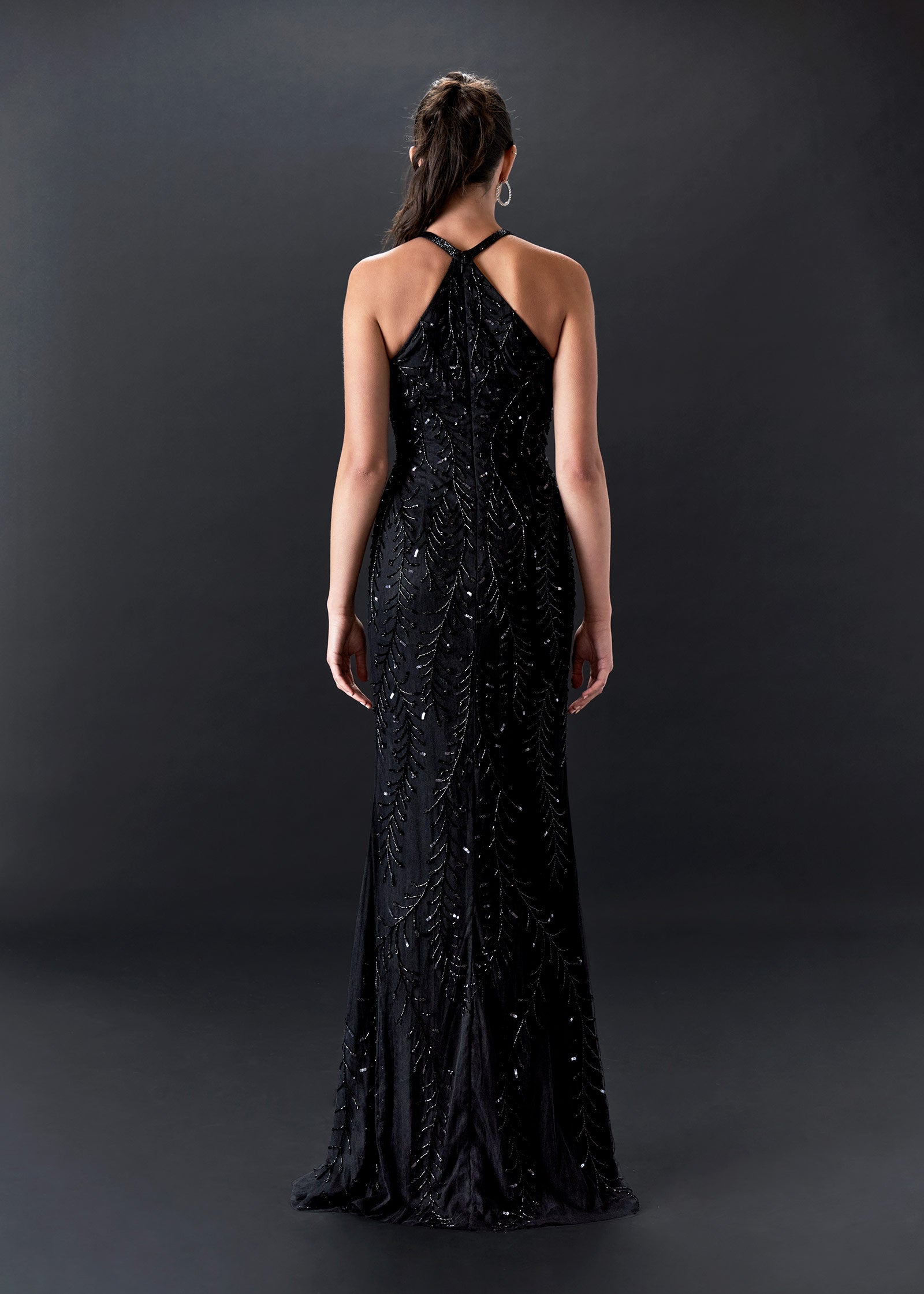 Elegant Sheath Gown with Choker Halter Neckline  Lotus Threads Bridal