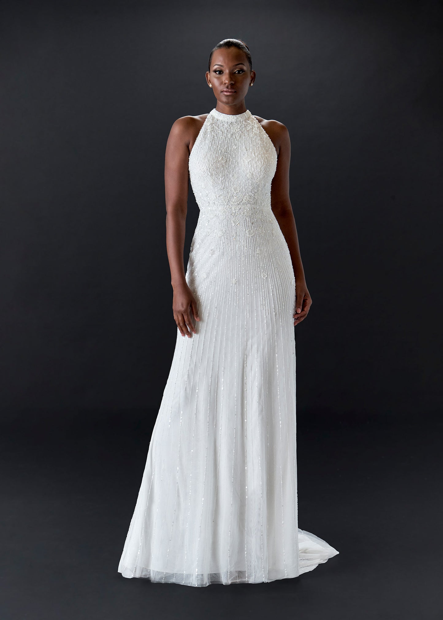 Hand-Embellished Sheath Gown with Halter Neckline – Lotus Threads Bridal