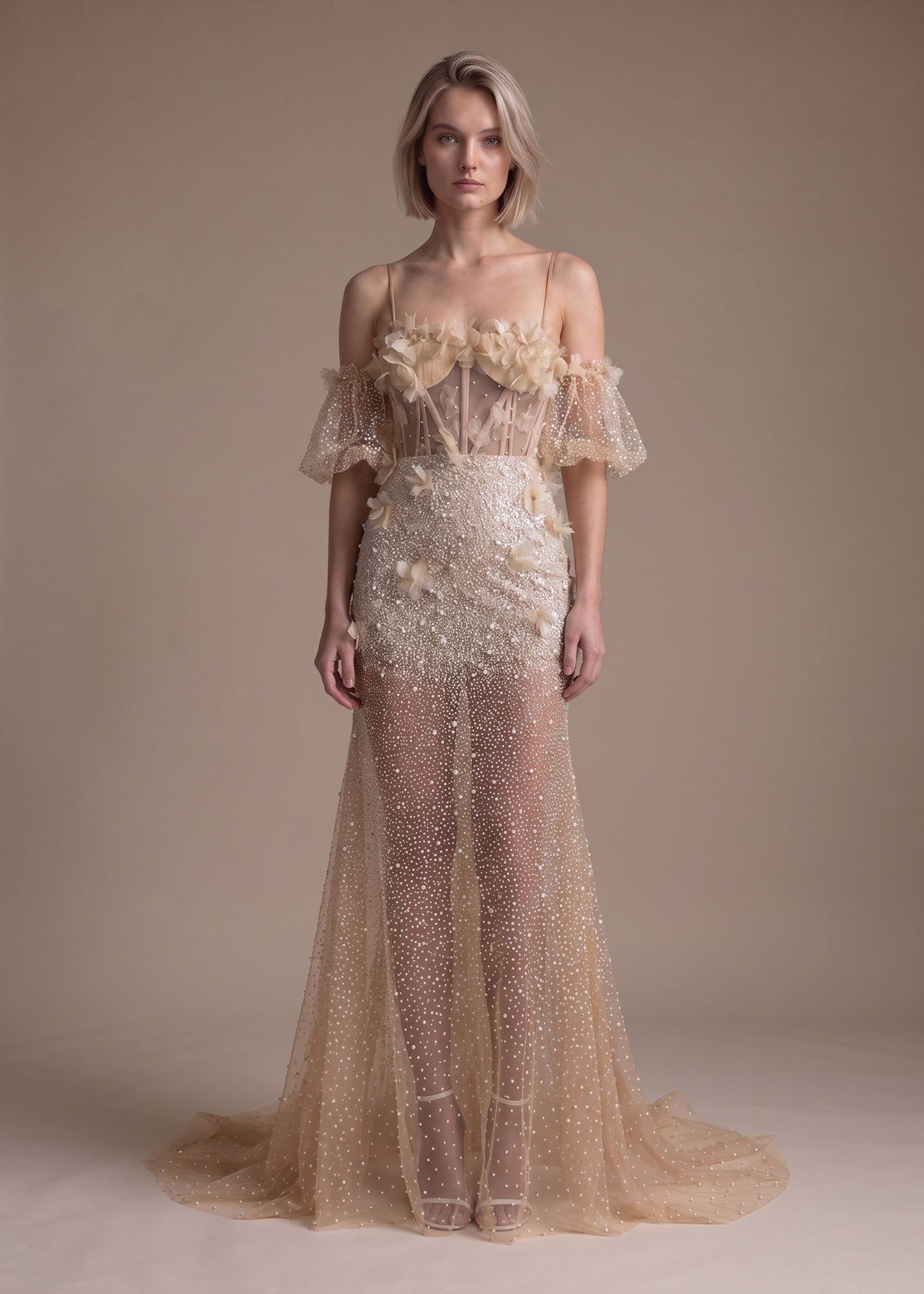 Fit & Flare Gown in European Glitter Tulle with 3D Florals