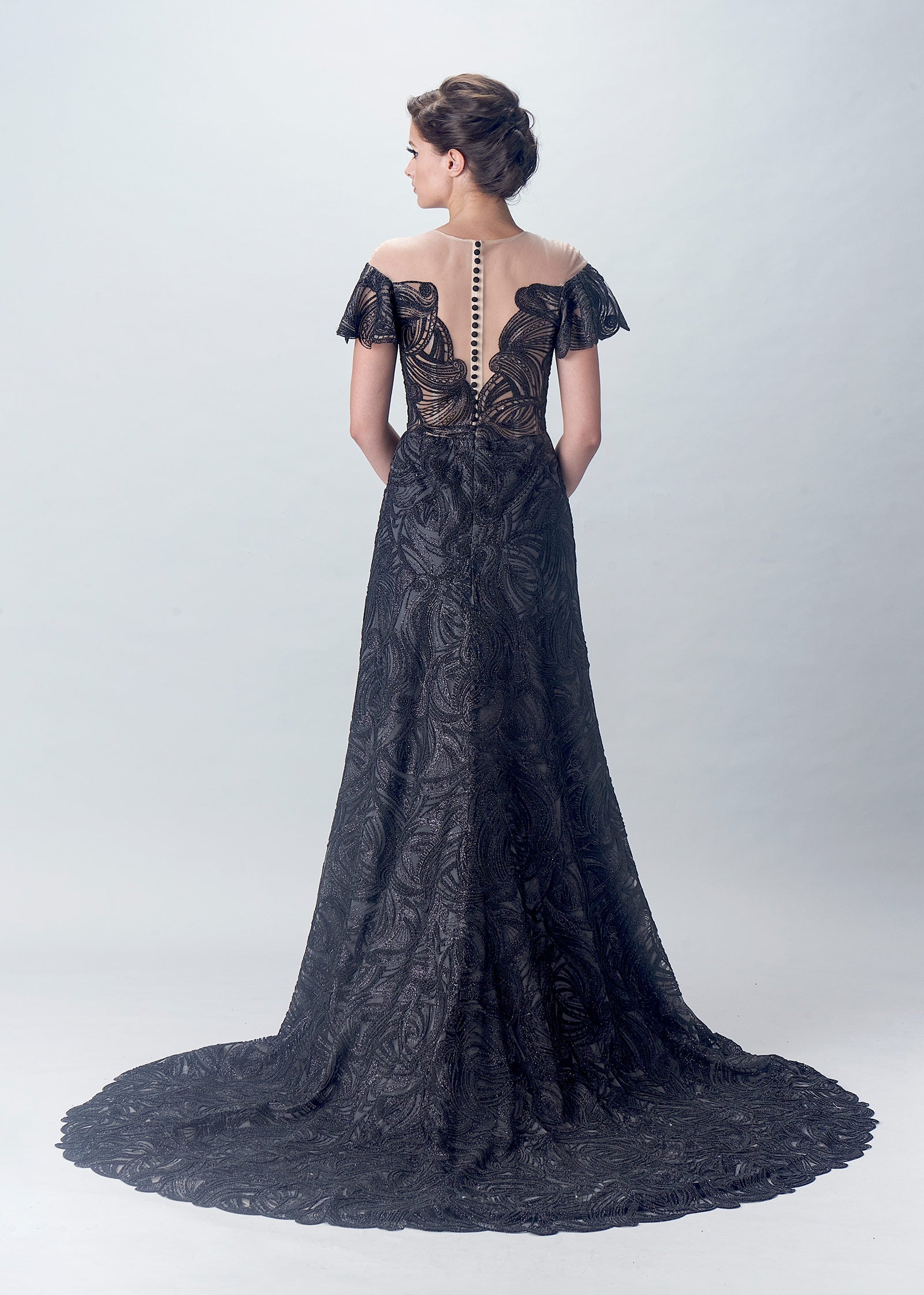 cleo velvet beaded moon mini dress Wedding Dress Black Beaded Lace Over Light Liner Bridal Gown – Tulle Lux  Bridal Company main image 0