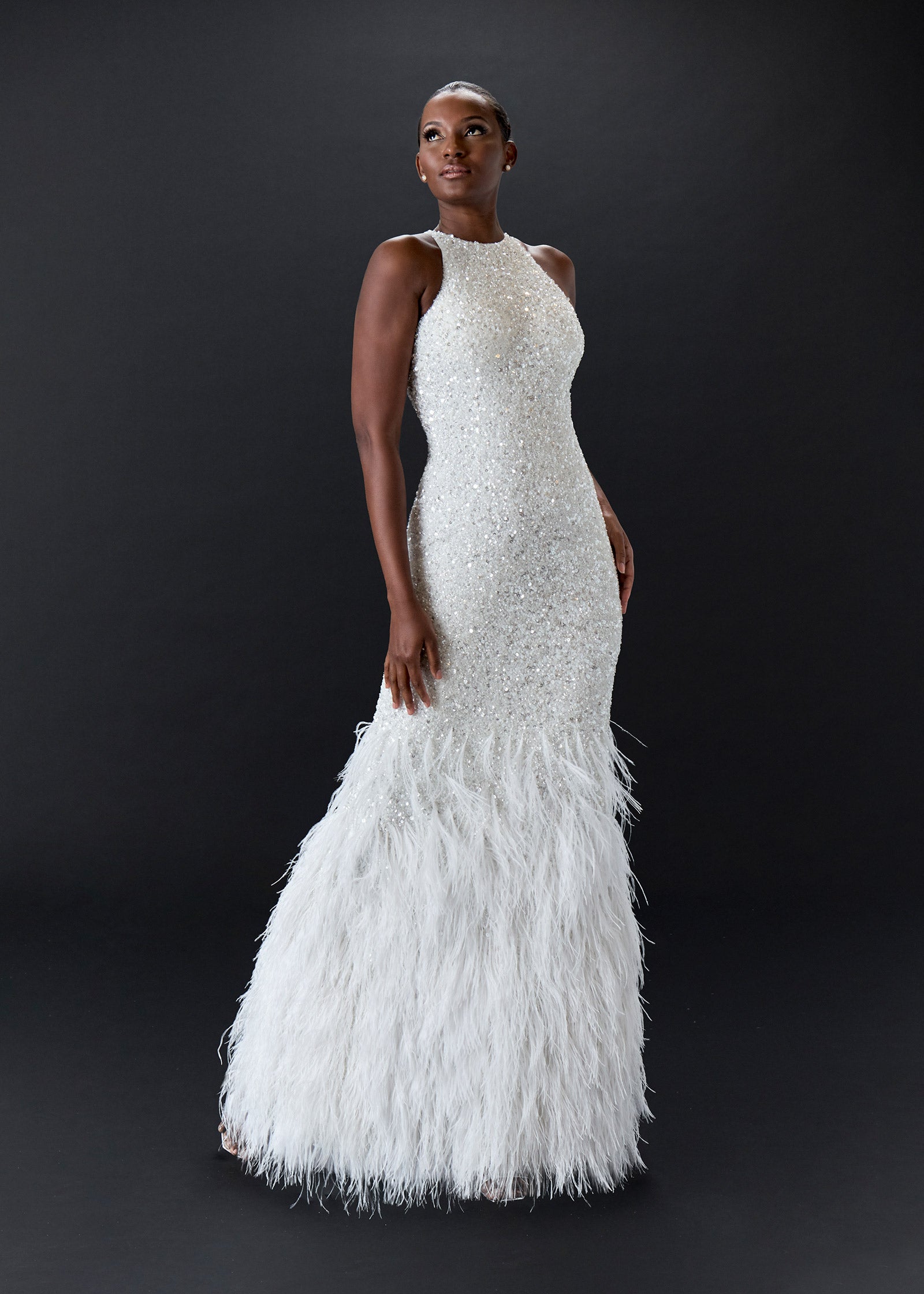 Sequined Mermaid Gown Finished with Crystal & Feathers – Lotus Threads Sequined Mermaid Gown Finished with Crystal & Feathers – Lotus Threads