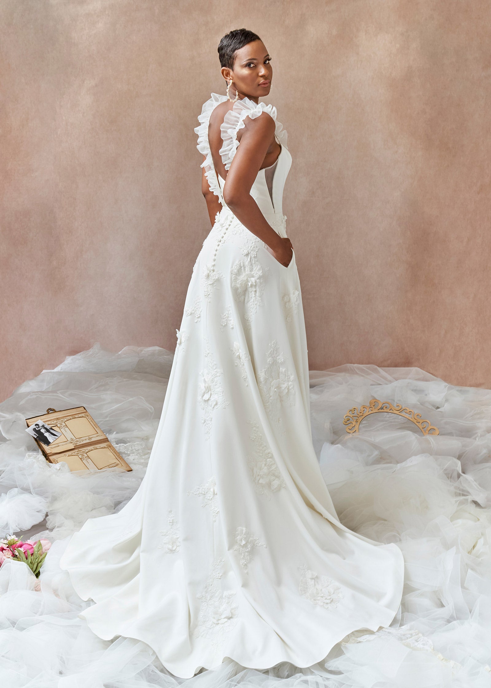 Sweetheart Crepe A-Line Wedding Dress with Floral Appliqu  Lotus Threads  Bridal