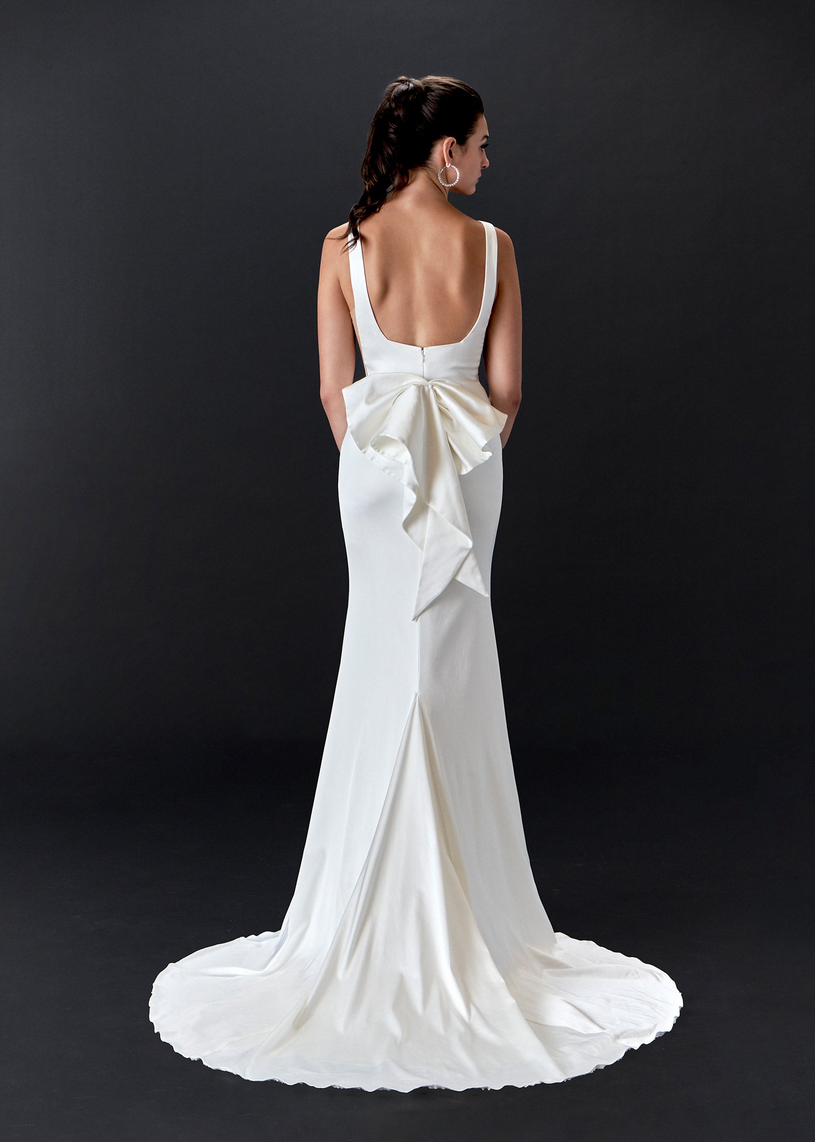 Satin Square-Neck Mermaid Wedding Dress with Scoop Back & Bow Lotus Threads Bridal Satin Square-Neck Mermaid Wedding Dress with Scoop Back & Bow Lotus Threads Bridal