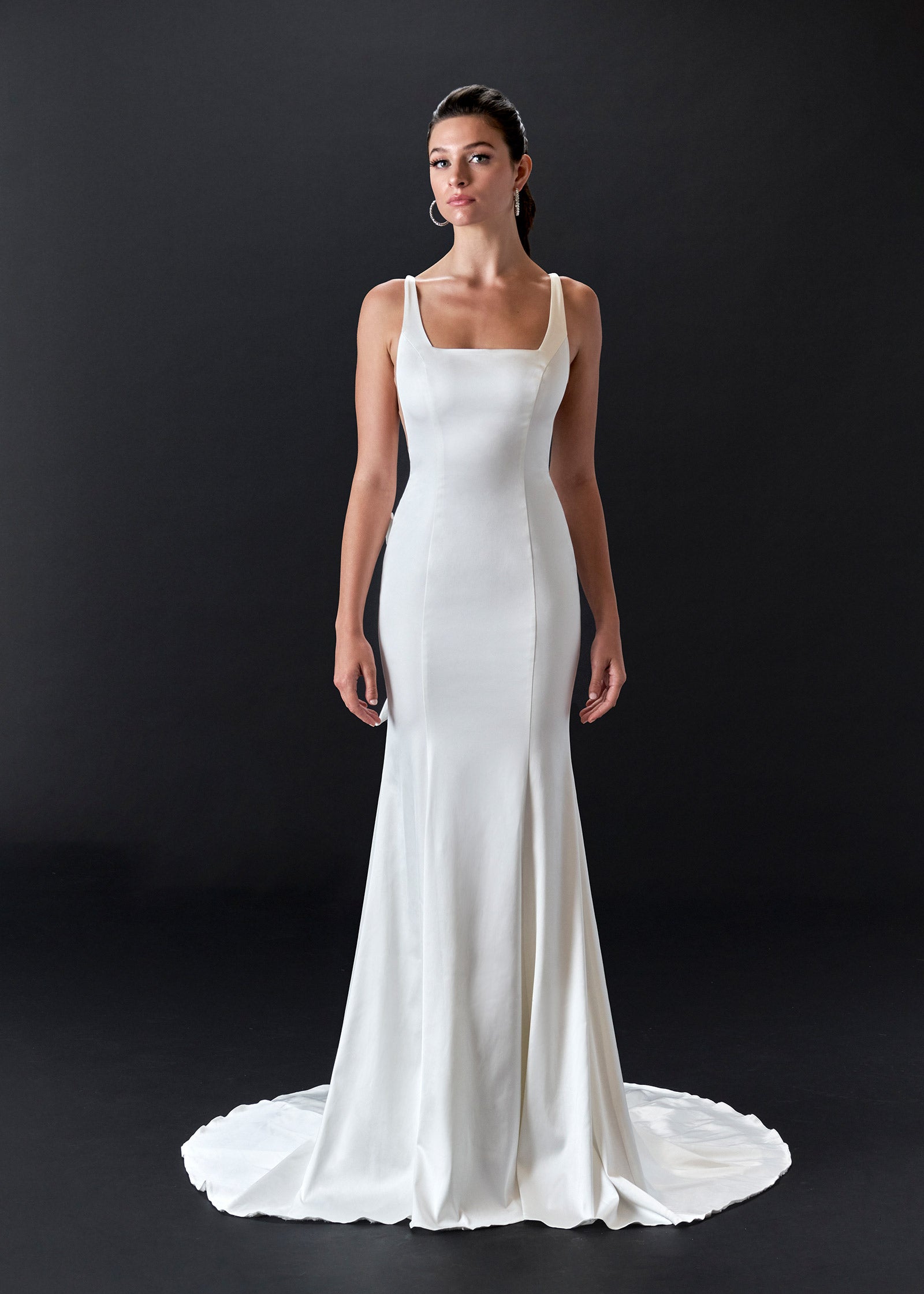 mermaid wedding dress with bow in the back fitted lace wedding dress Rustic Mermaid Spaghetti Straps Back Bow Satin Wedding Dress lpk915 SELINADRESS