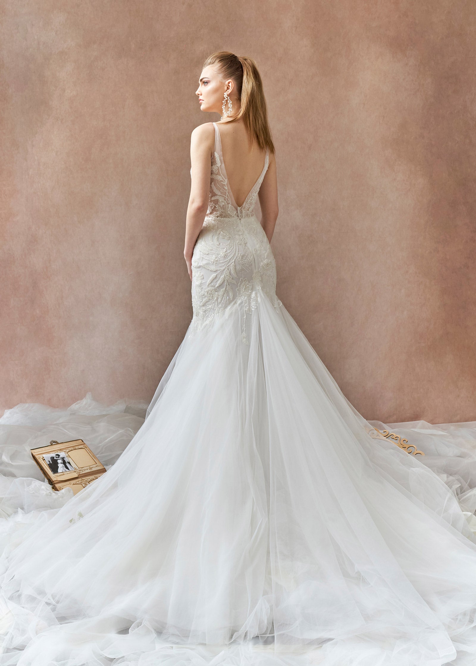 Fit & Flare Gown with Lace Crystal Appliqué Bodice – Lotus Threads Bridal
