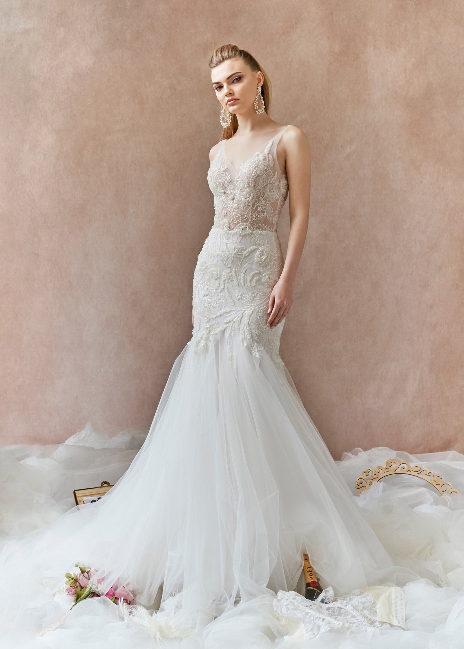 Fit & Flare Gown with Lace Crystal Appliqu Bodice Lotus Threads Bridal Fit & Flare Gown with Lace Crystal Appliqu Bodice Lotus Threads Bridal