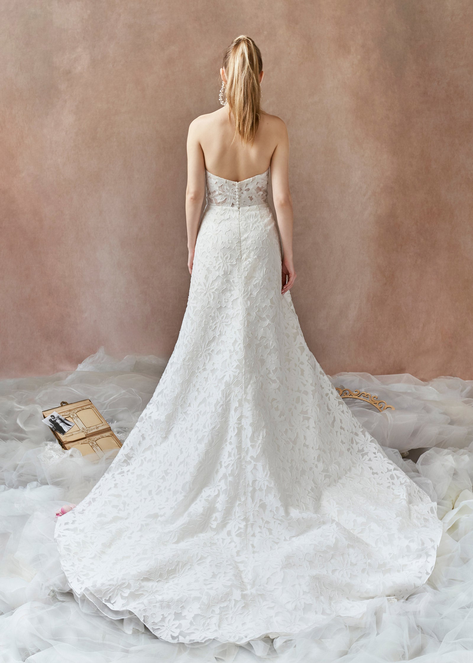 Strapless A-Line Wedding Dress with Floral Brocade Fabric – Lotus Threads  Bridal
