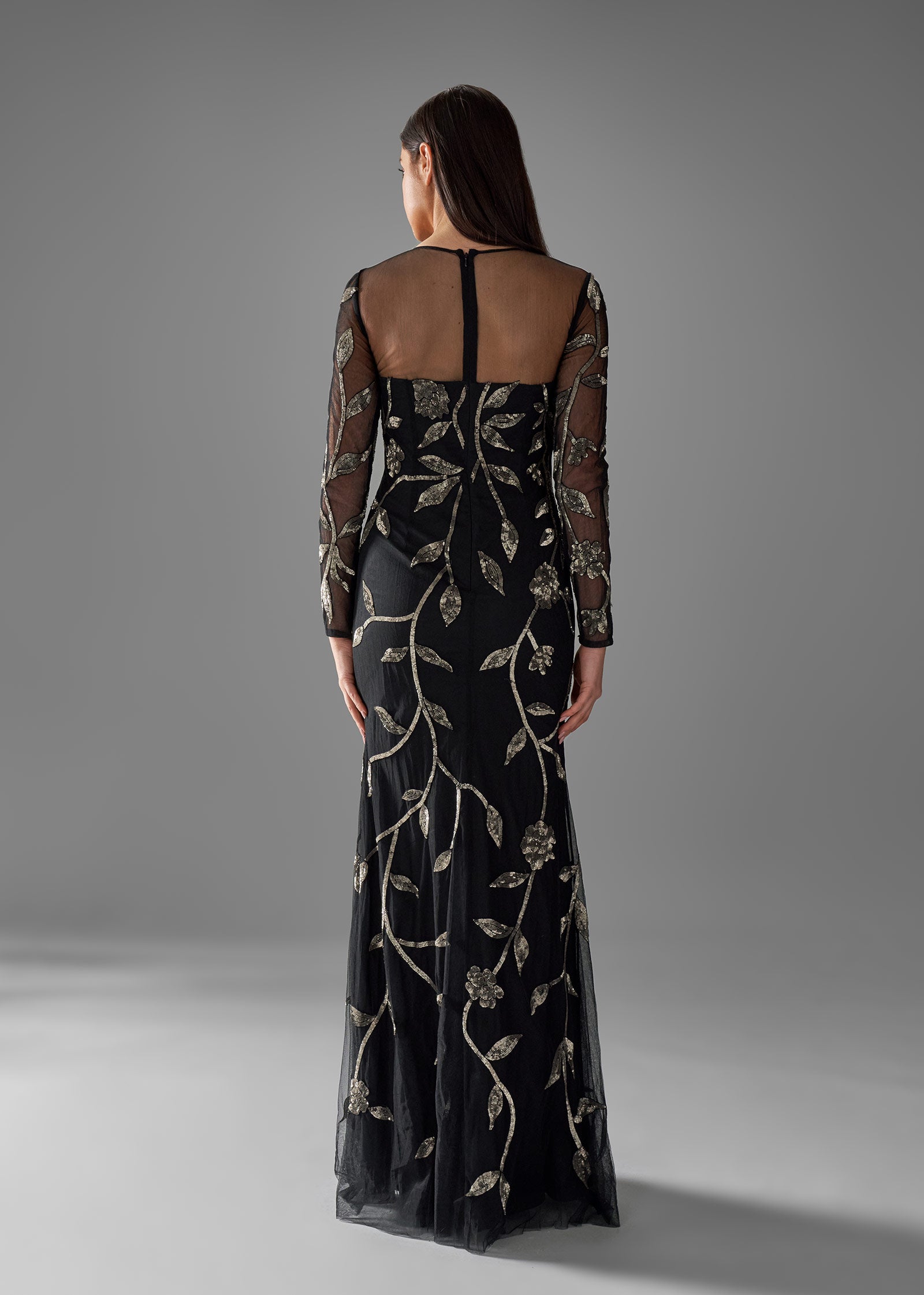 Elegant Long Sleeve Beaded Sheath Gown Lotus Threads Bridal Elegant Long Sleeve Beaded Sheath Gown Lotus Threads Bridal