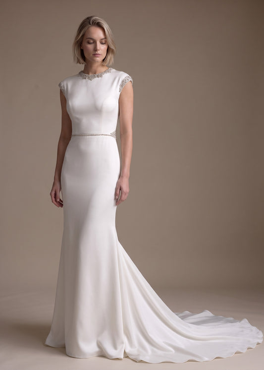 Crepe Mermaid Wedding Dress with Jewel Neckline