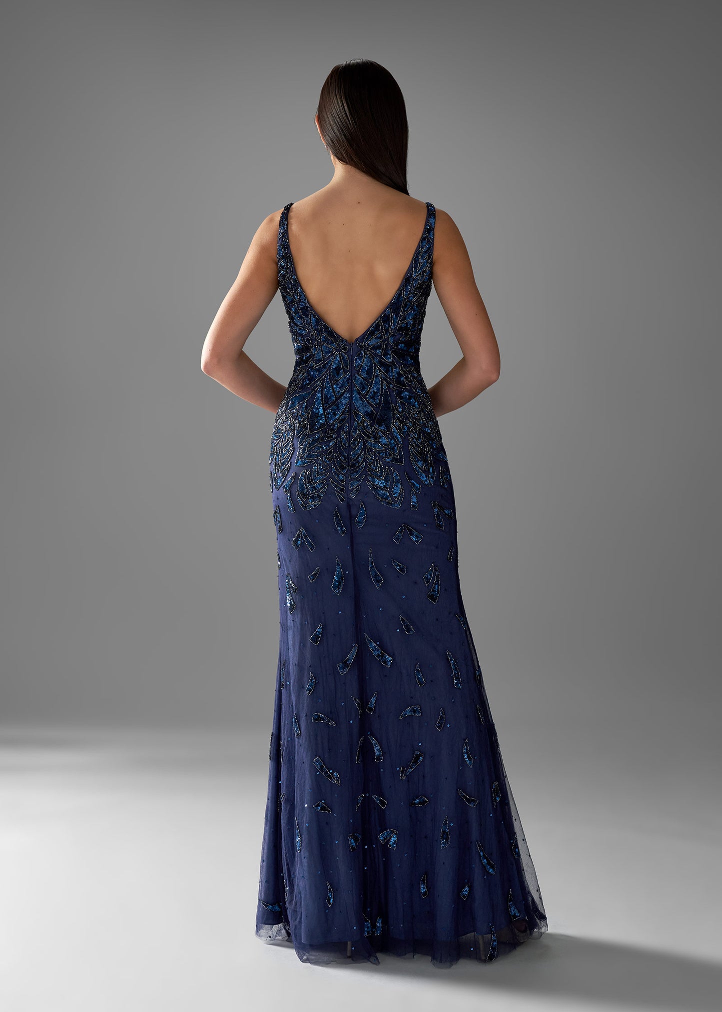 Geometric Hand-Beaded Sheath Gown with V-Neckline – Lotus Threads Bridal