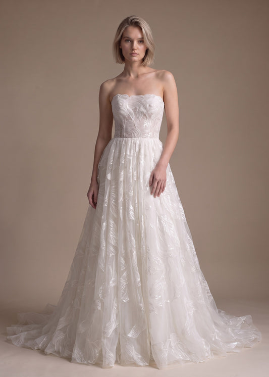 Sweetheart Ball Gown Wedding Dress in Soft Tulle and Hand-Cut Floral Lace | Lotus Threads Bridal