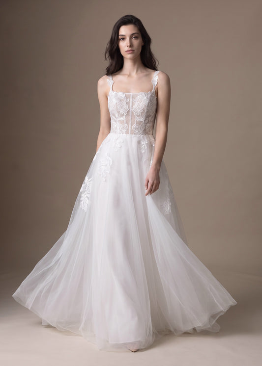 Romantic Rose Floral Lace Ball Gown with Corset Effect