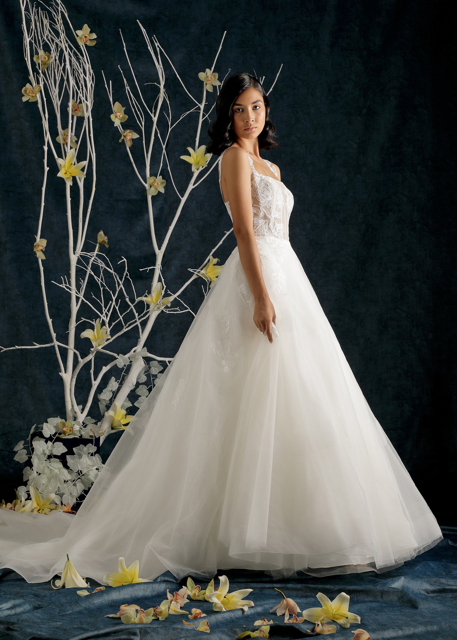 Romantic Rose Floral Lace Ball Gown with Corset Effect  Lotus Threads  Bridal