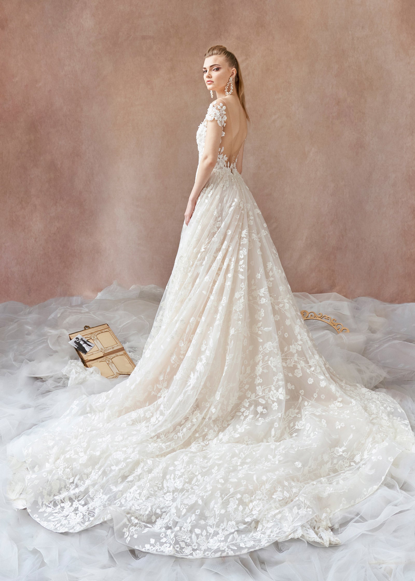 Floral Embroidered Lace A-line Gown with 3D Florals – Lotus Threads Bridal