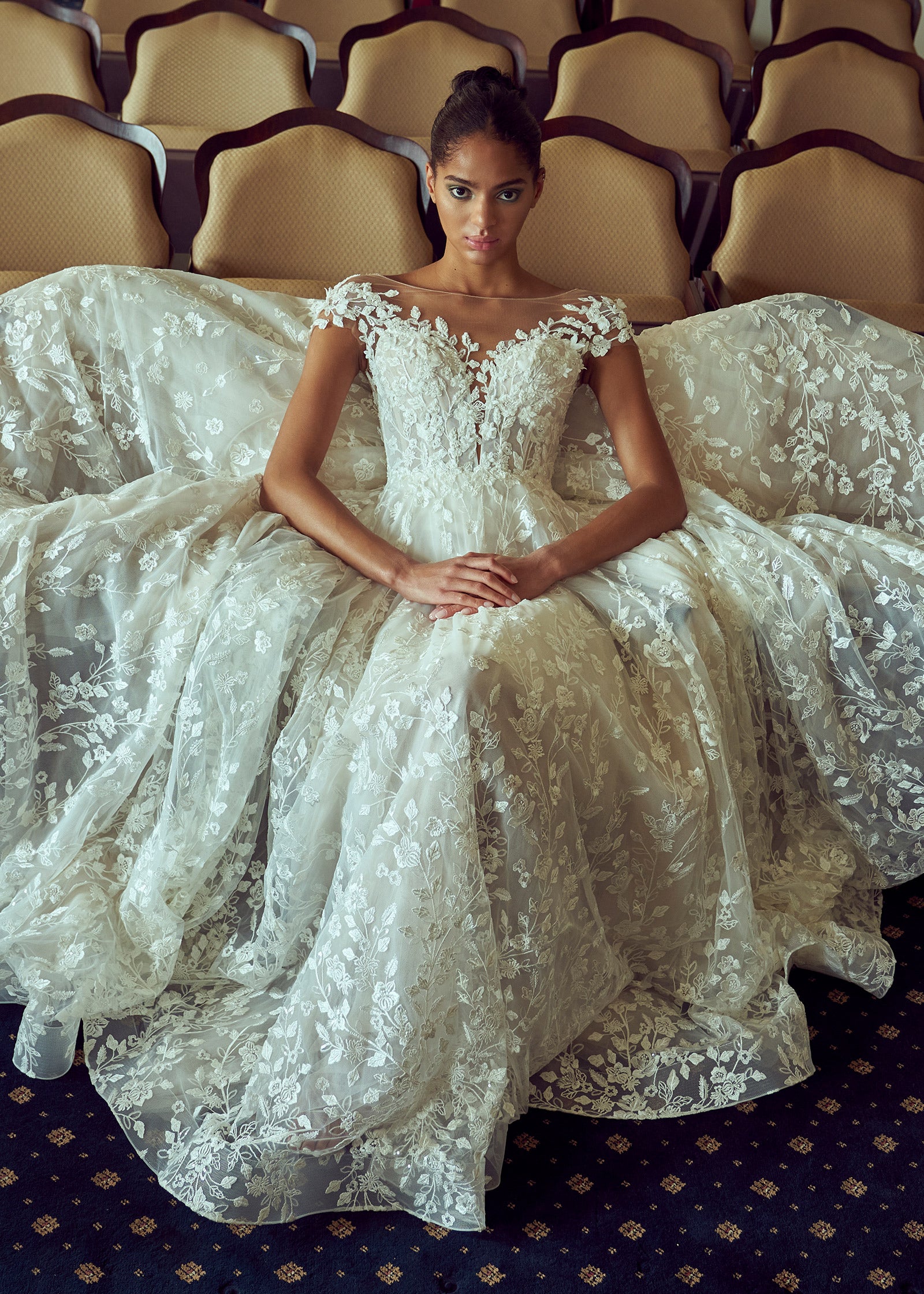 Floral Embroidered Lace A-line Gown with 3D Florals – Lotus Threads Bridal