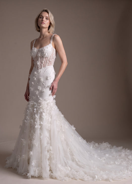 Fit & Flare Wedding Gown with Hand-Placed 3D Florals