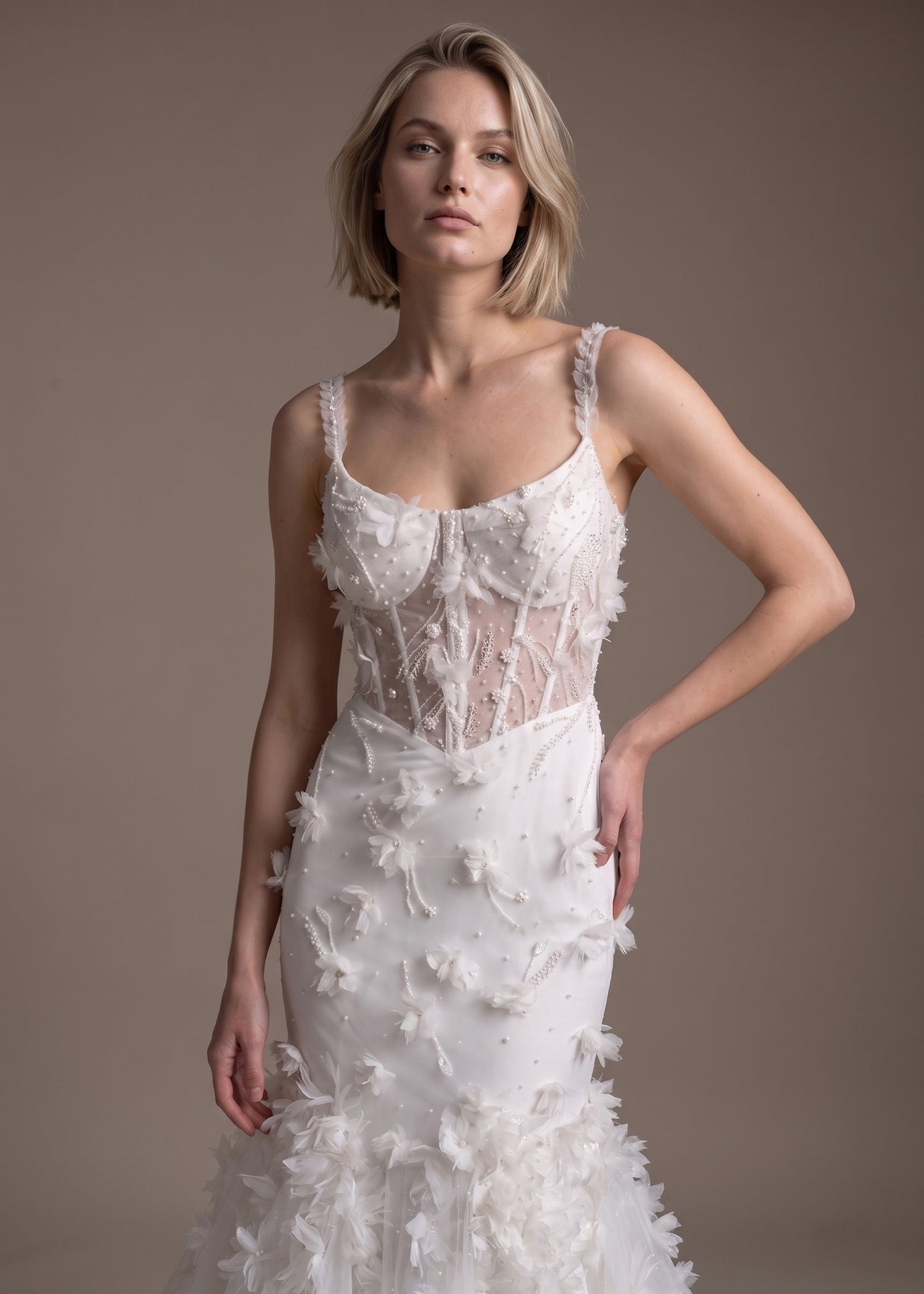 Fit & Flare Wedding Gown with Hand-Placed 3D Florals