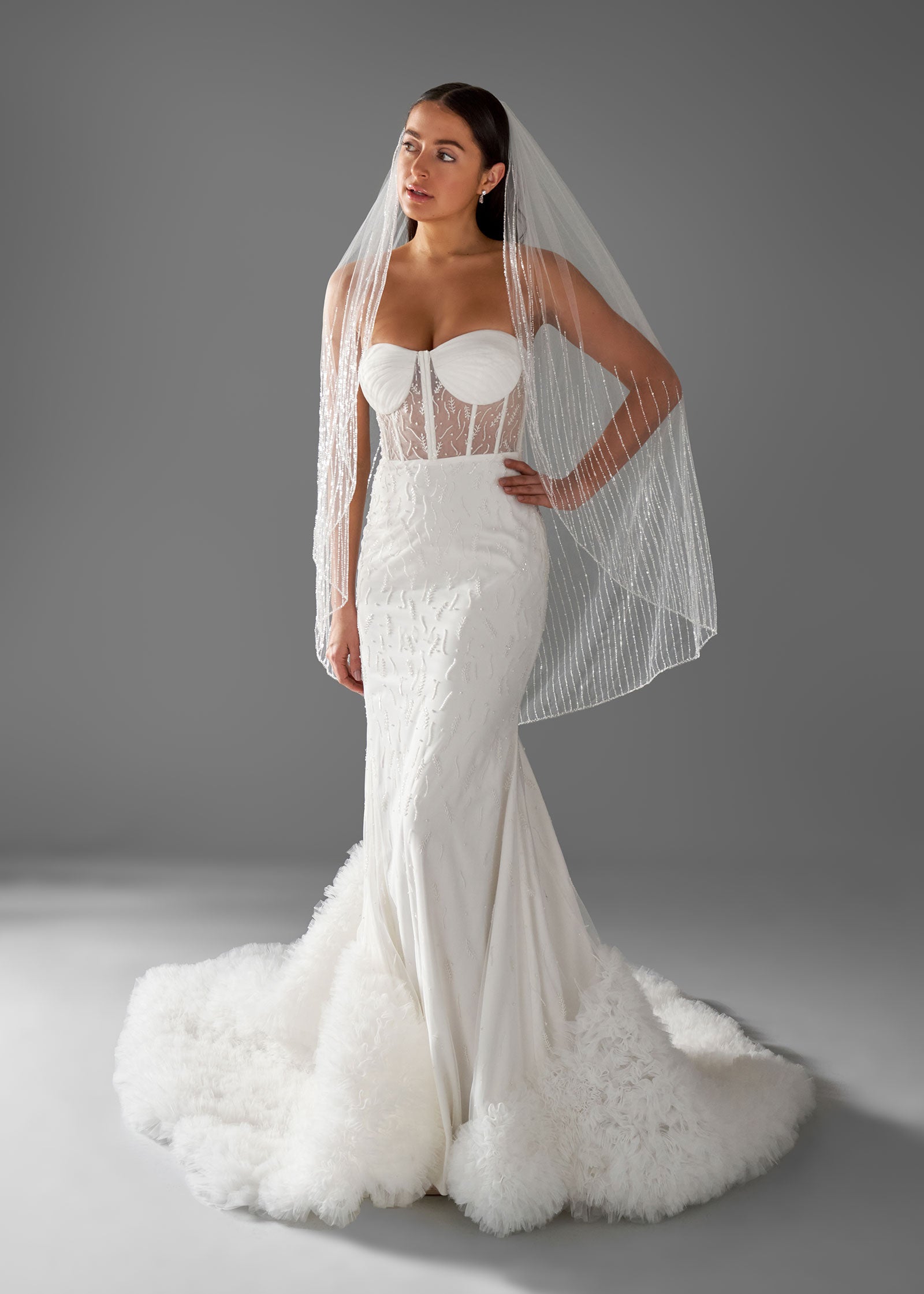 Hand-Pleated Sweetheart Sheath Gown with Ruffle Long Train – Lotus ...
