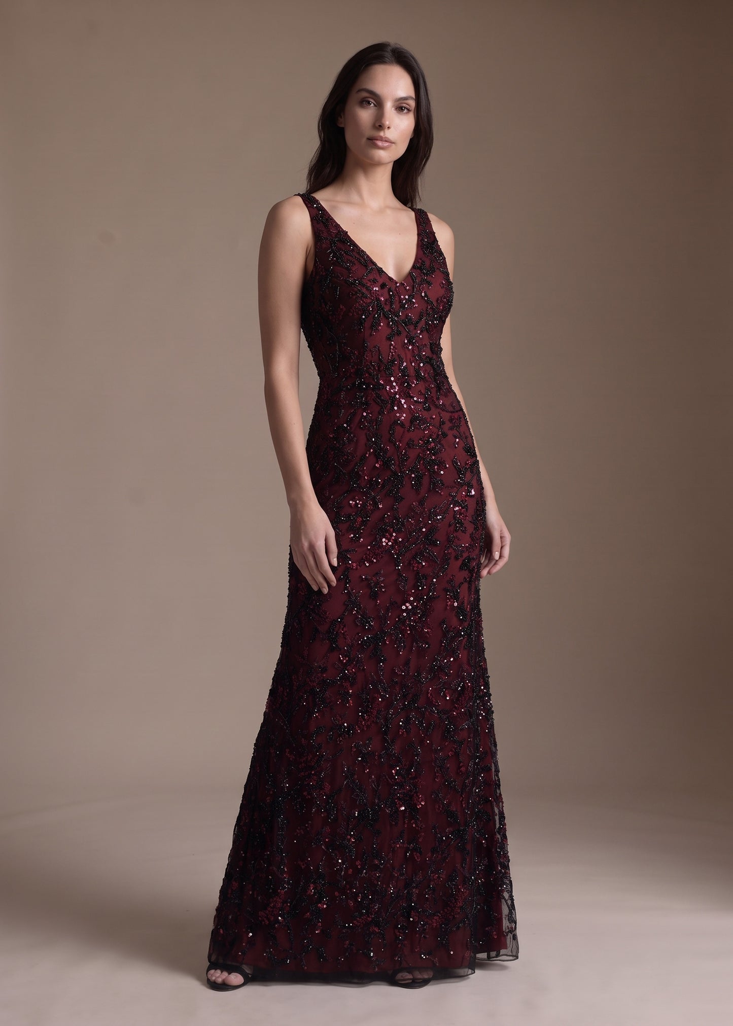 V-neck Sheath Gown with La Vie Embroidery