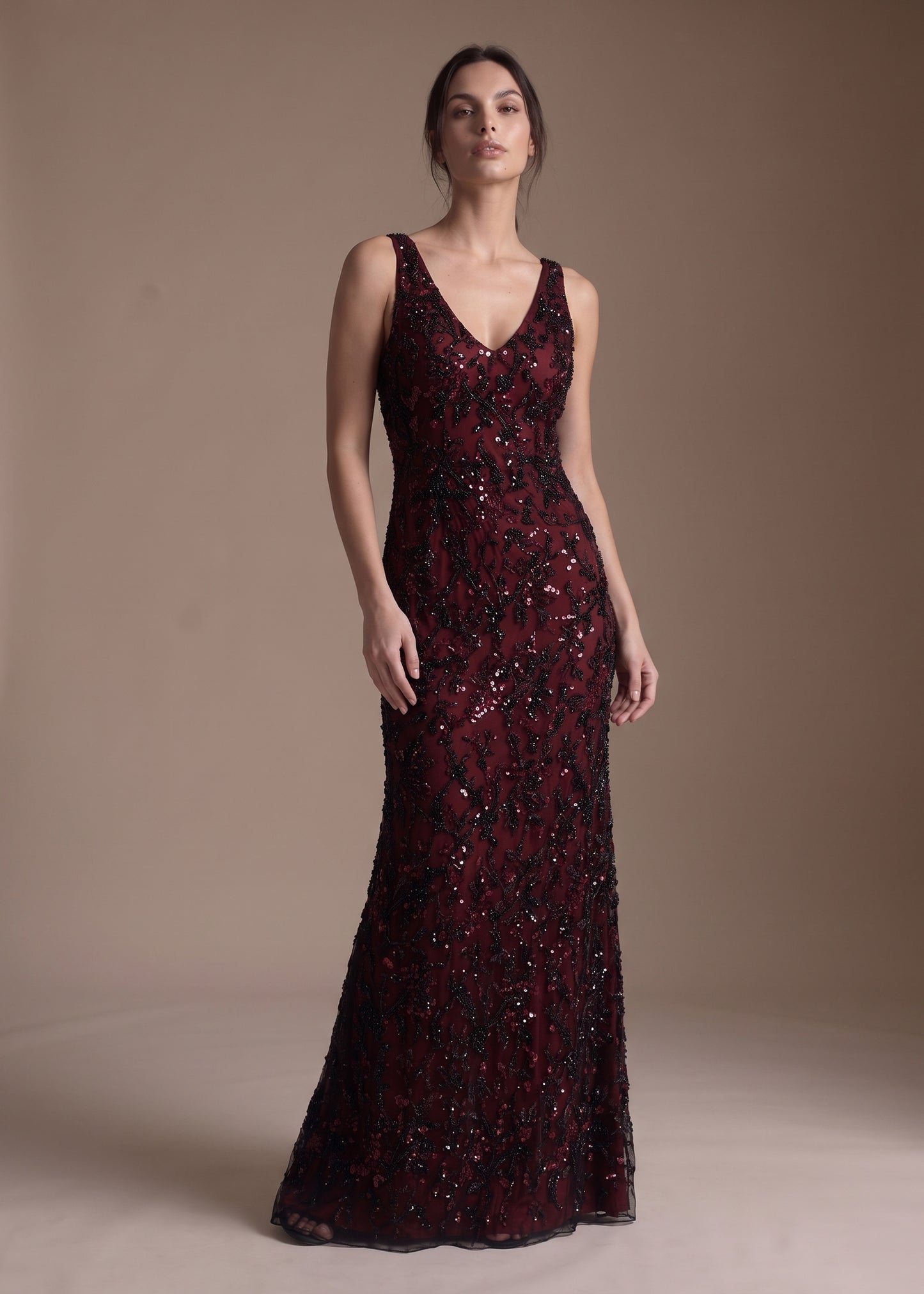 V-neck Sheath Gown with La Vie Embroidery