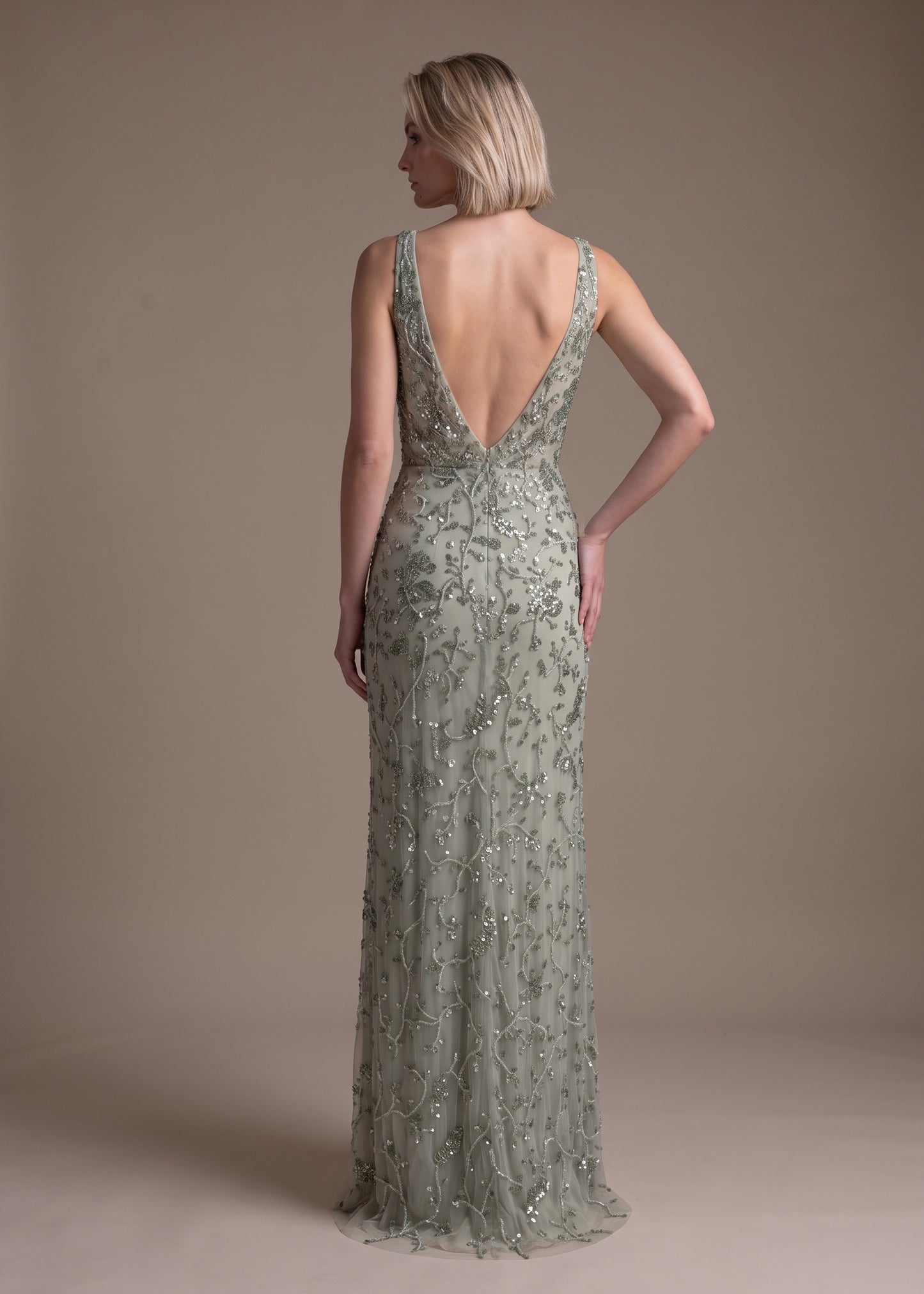 V-neck Sheath Gown with La Vie Embroidery