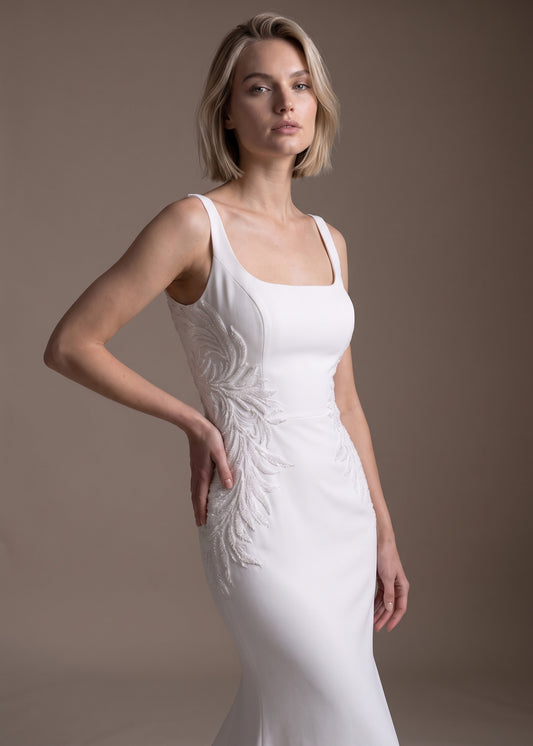 Crepe Mermaid Wedding Dress with Square Neckline