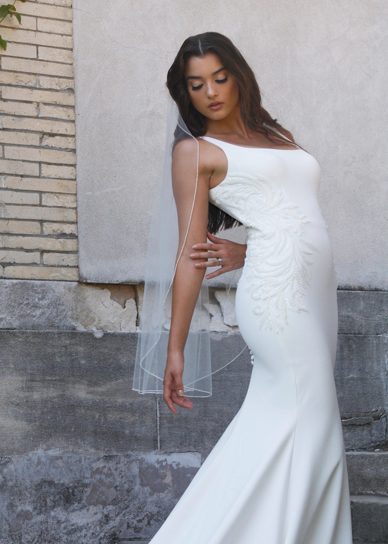 Crepe Mermaid Wedding Dress with Square Neckline – Lotus Threads Bridal