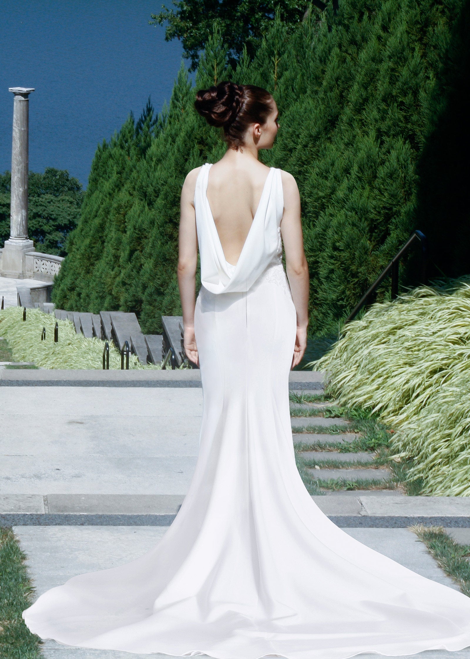 V-neck Crepe Mermaid Gown with Beaded Lace Floral Details – Lotus Threads  Bridal