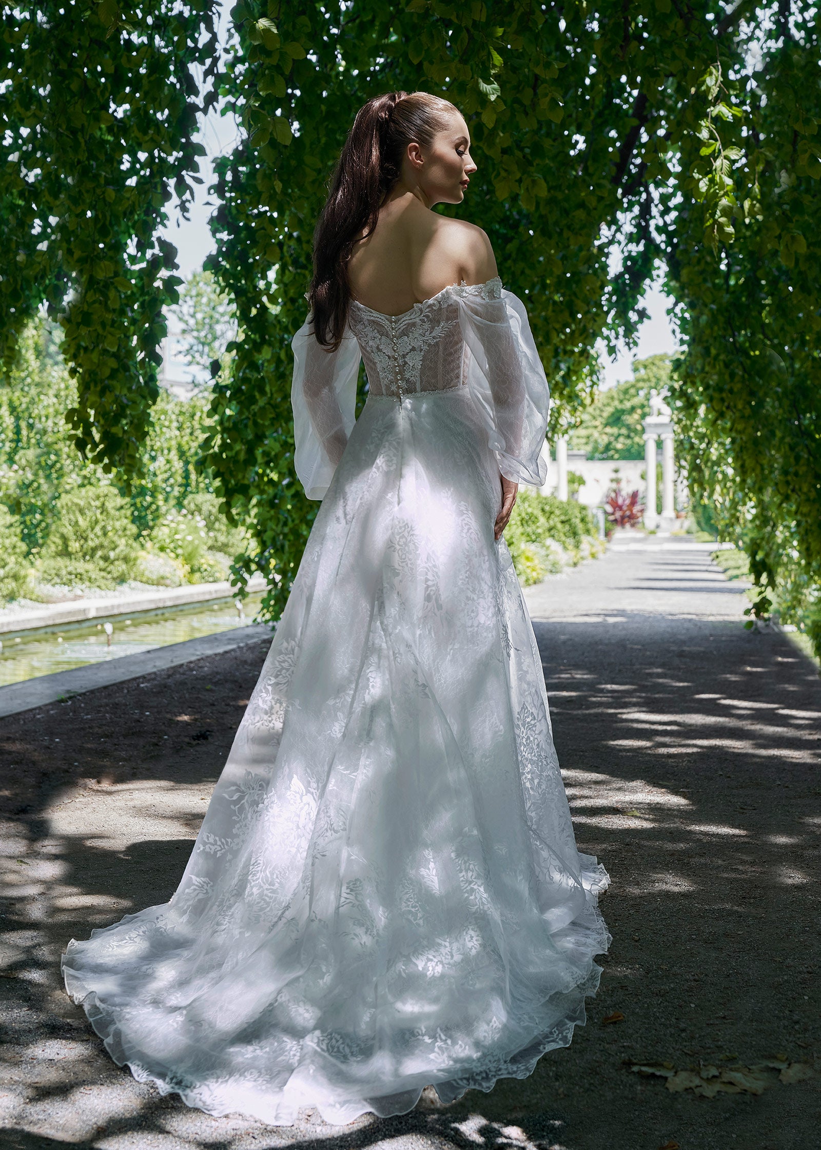 Sweetheart A-Line Gown with Off-the-Shoulder Sleeves – Lotus Threads Bridal
