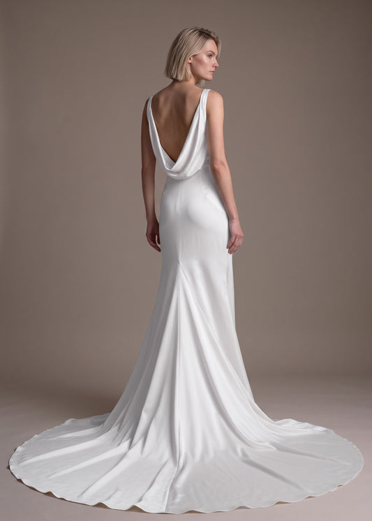 Crepe Mermaid Wedding Dress with Front and Back Cowl-Neck