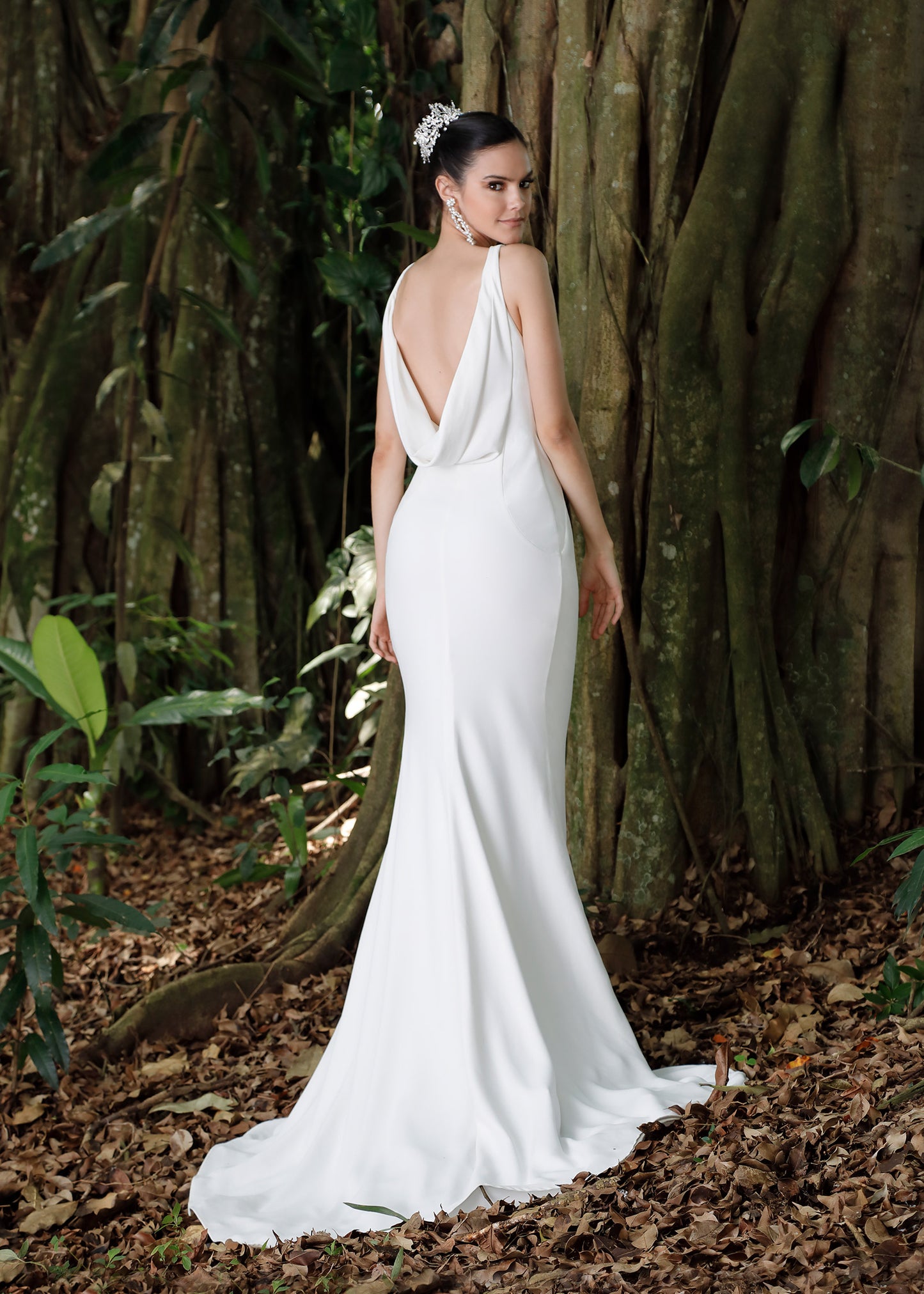 Simple Mermaid Wedding Dress with Front and Back Cowl-Neck