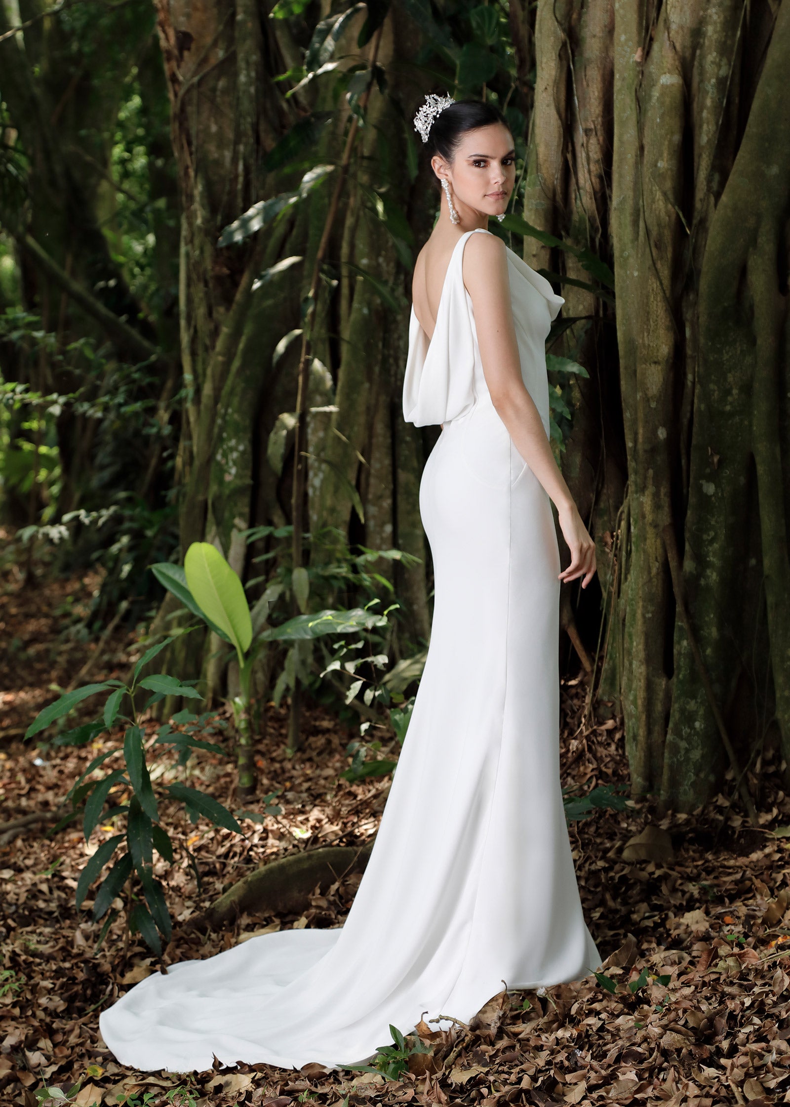 navy blue dress for baby girl Mirror Palais Plunging Back Cowl Silk Wedding Gown main image 0