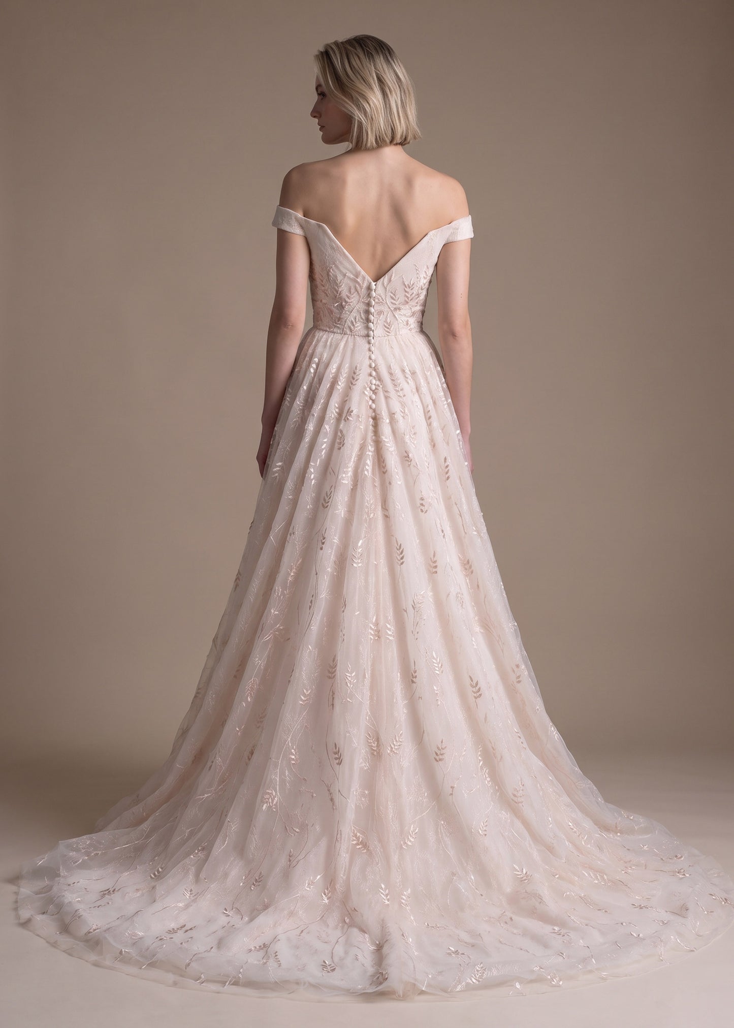 Off Shoulder Ball Gown with Layers of Chantilly Lace & Tulle