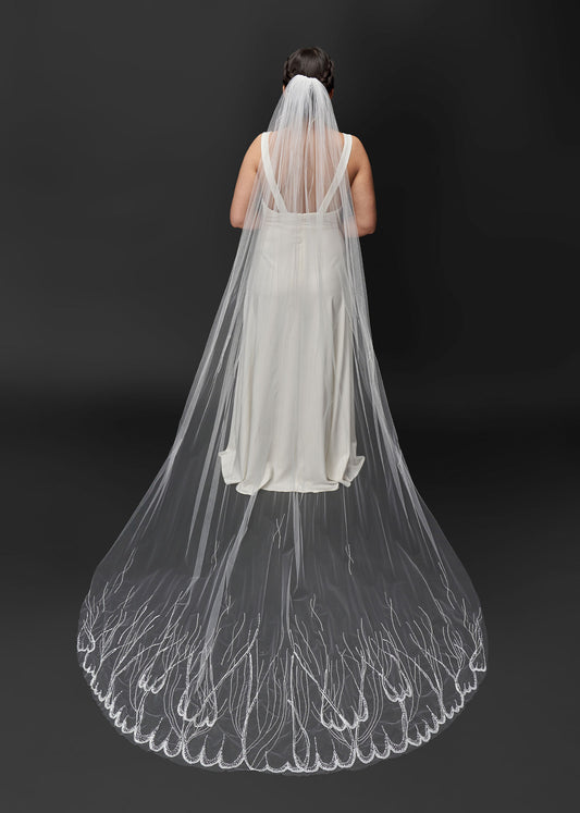 Elegant Cathedral Wedding Veil with Hand-Beaded Design | Lotus Threads Bridal