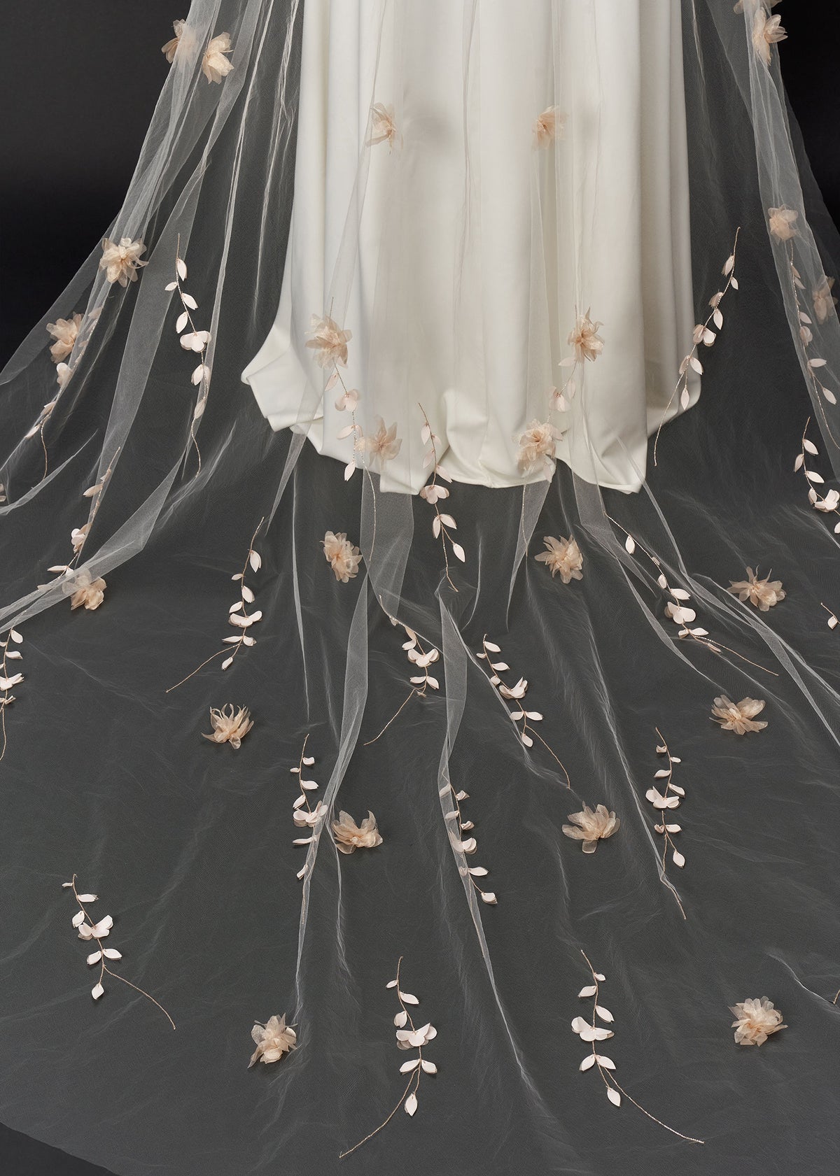 Cathedral Wedding Veil with 3D Flowers & Beaded Vines  display picture 3