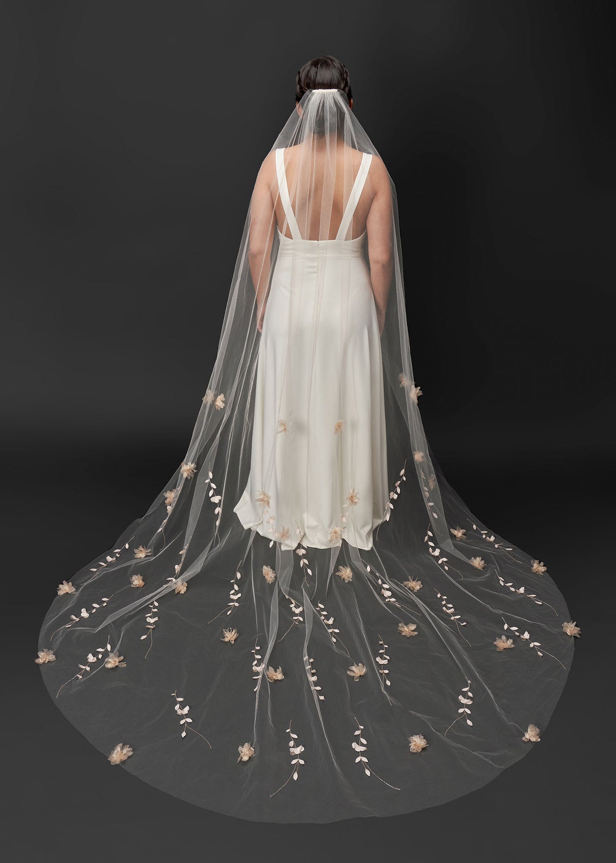 Cathedral Wedding Veil with 3D Flowers & Beaded Vines 