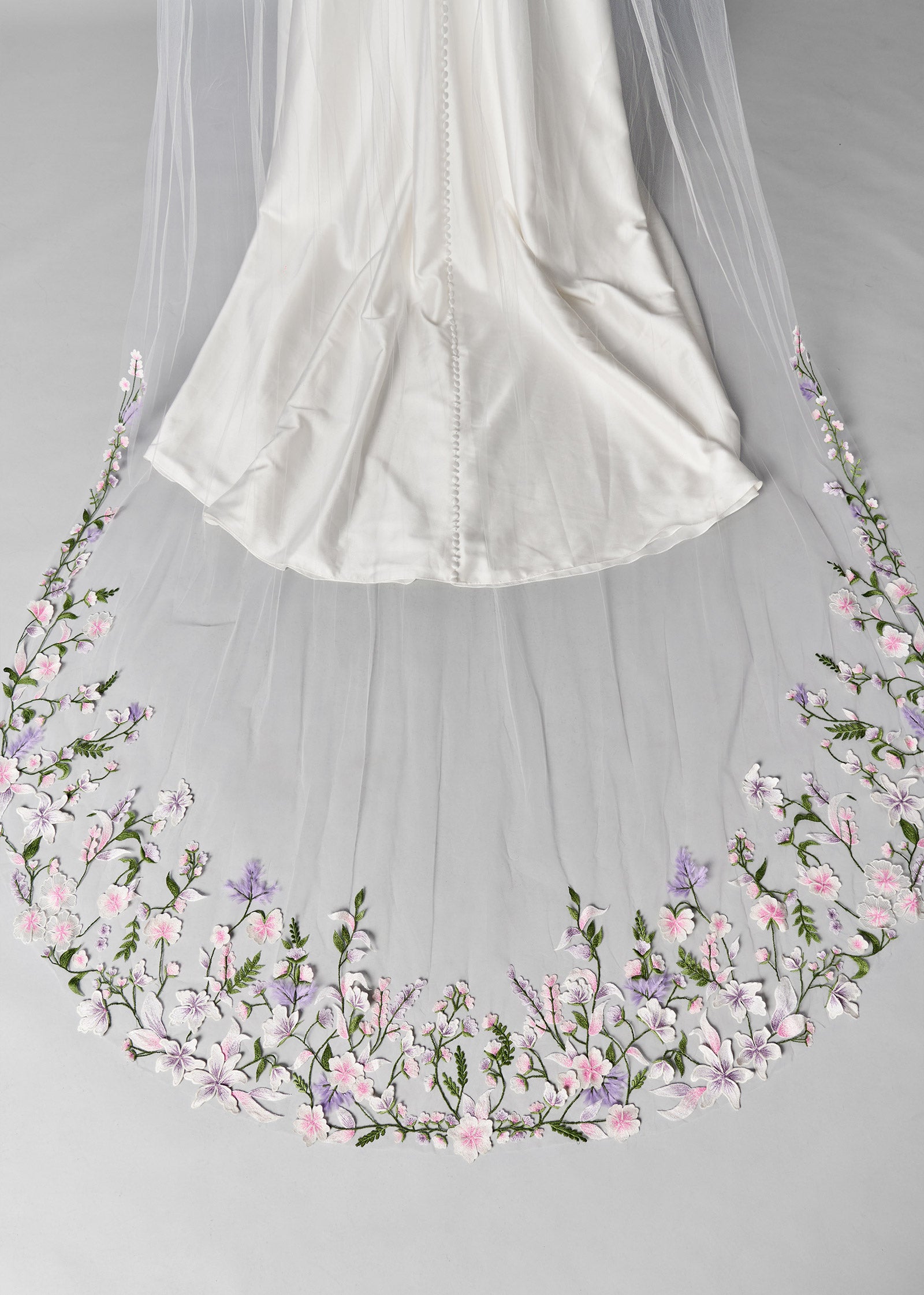 Cathedral Wedding Veil with Floral Accents – Lotus Threads Bridal