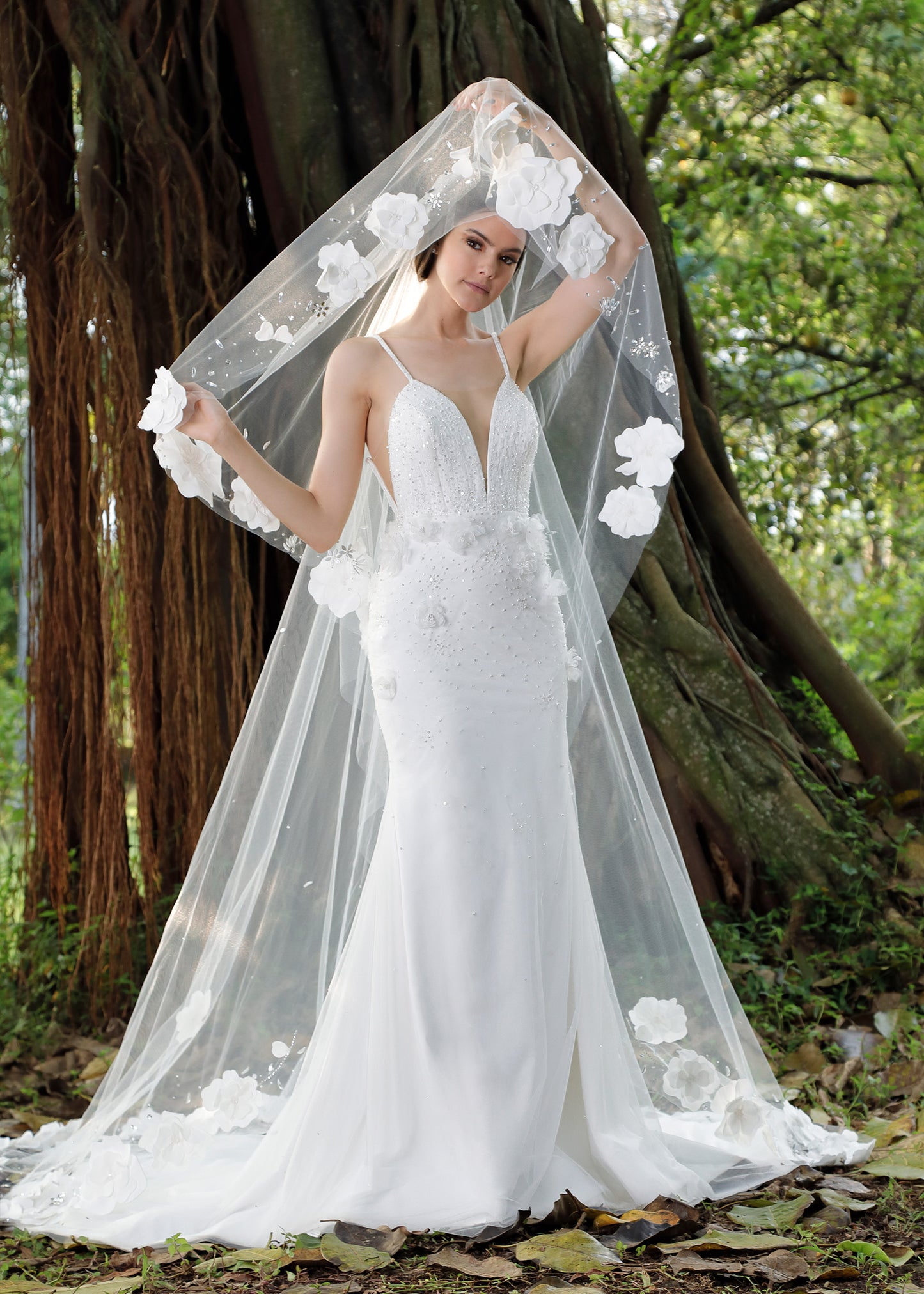 Cathedral Wedding Veil with Large Flowers | Lotus Threads Bridal